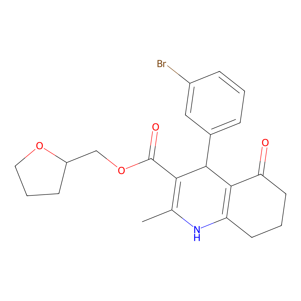 Tetrahydrofuran-2-ylmethyl 4-(3-bromophenyl)-2-methyl-5-oxo-1,4,5,6,7,8-hexahydroquinoline-3-carboxylate molecular structure, CAS 303203-91-0