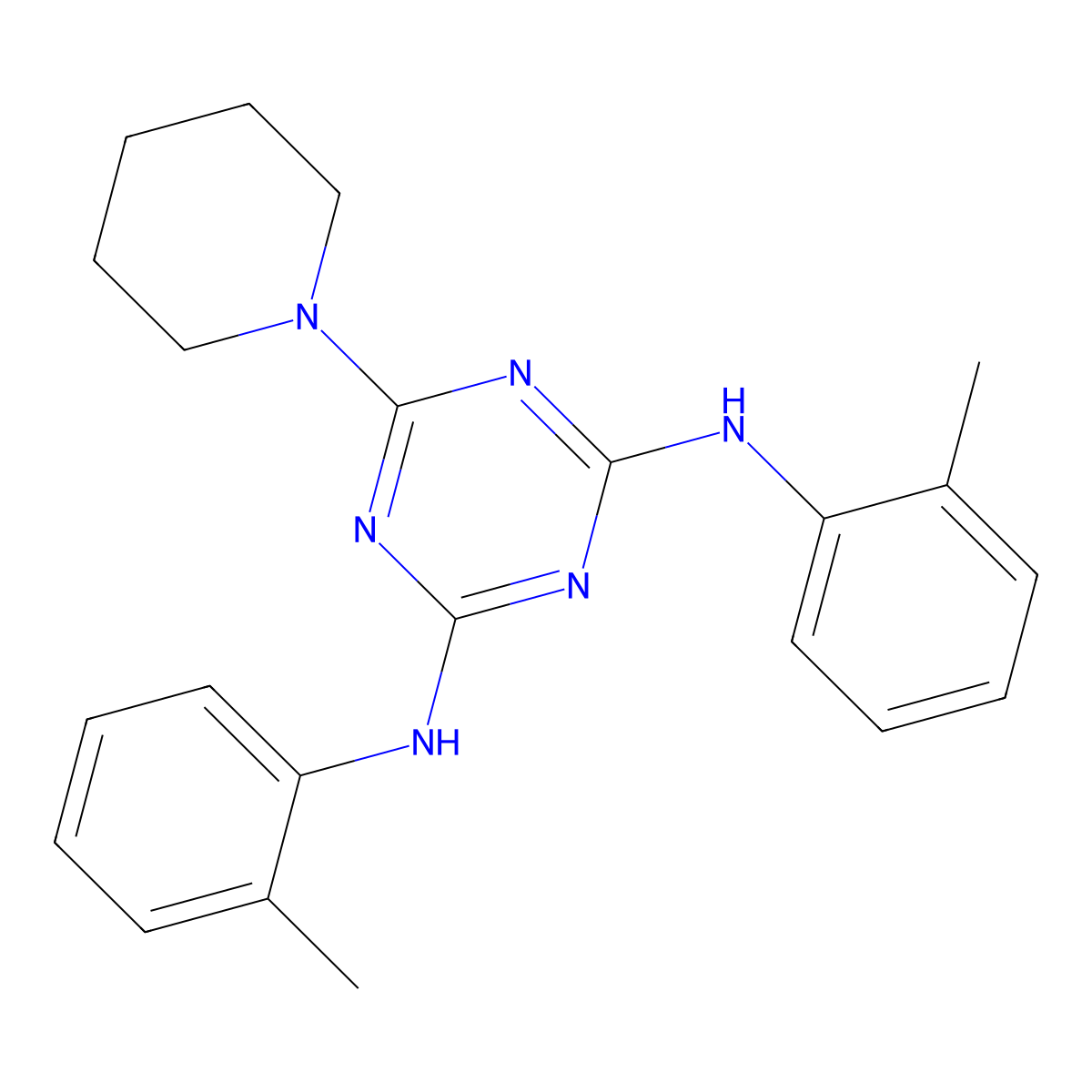 N,N'-bis(2-methylphenyl)-6-(piperidin-1-yl)-1,3,5-triazine-2,4-diamine molecular structure, CAS 303205-08-5