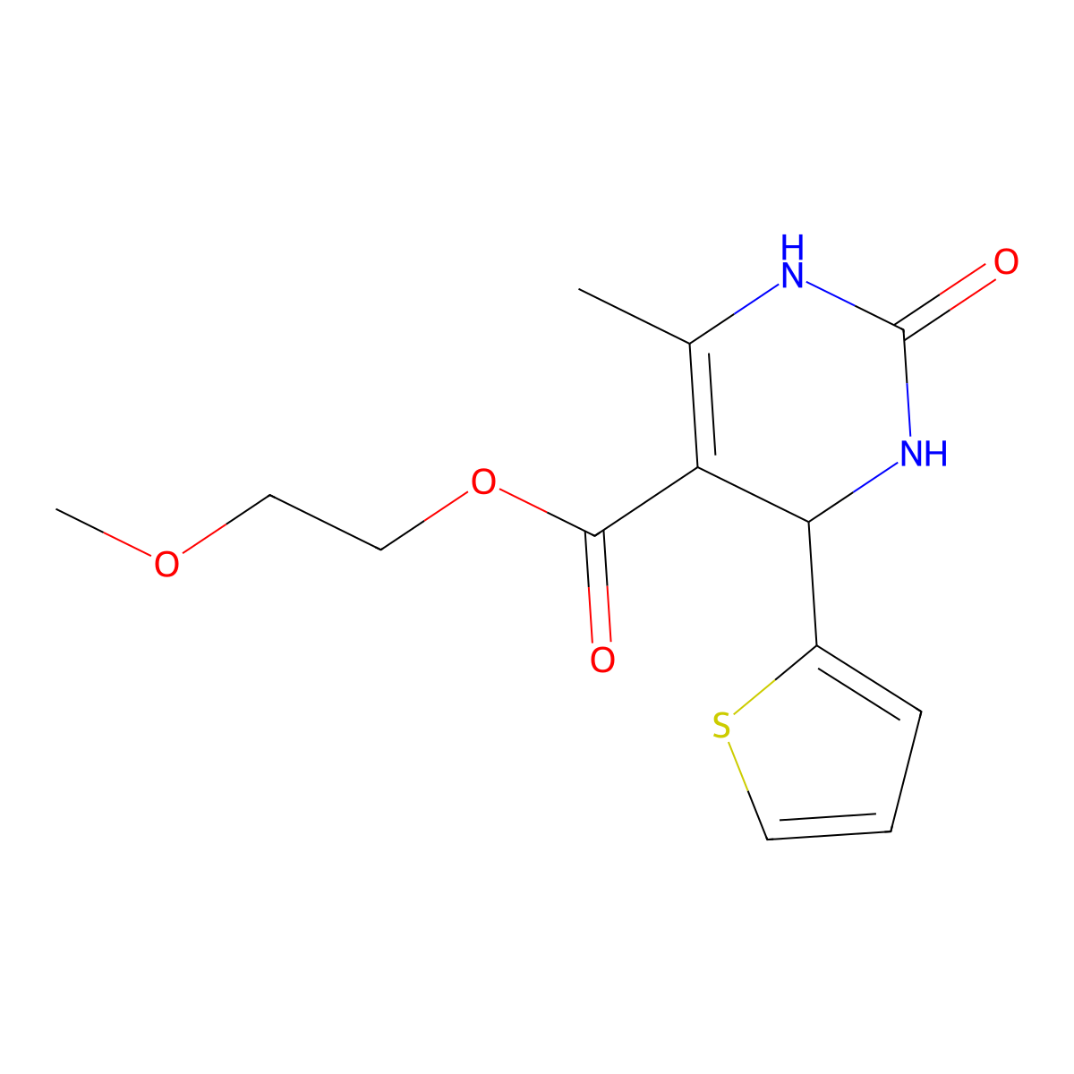2-Methoxyethyl 6-methyl-2-oxo-4-(thiophen-2-yl)-1,2,3,4-tetrahydropyrimidine-5-carboxylate molecular structure, CAS 303205-10-9