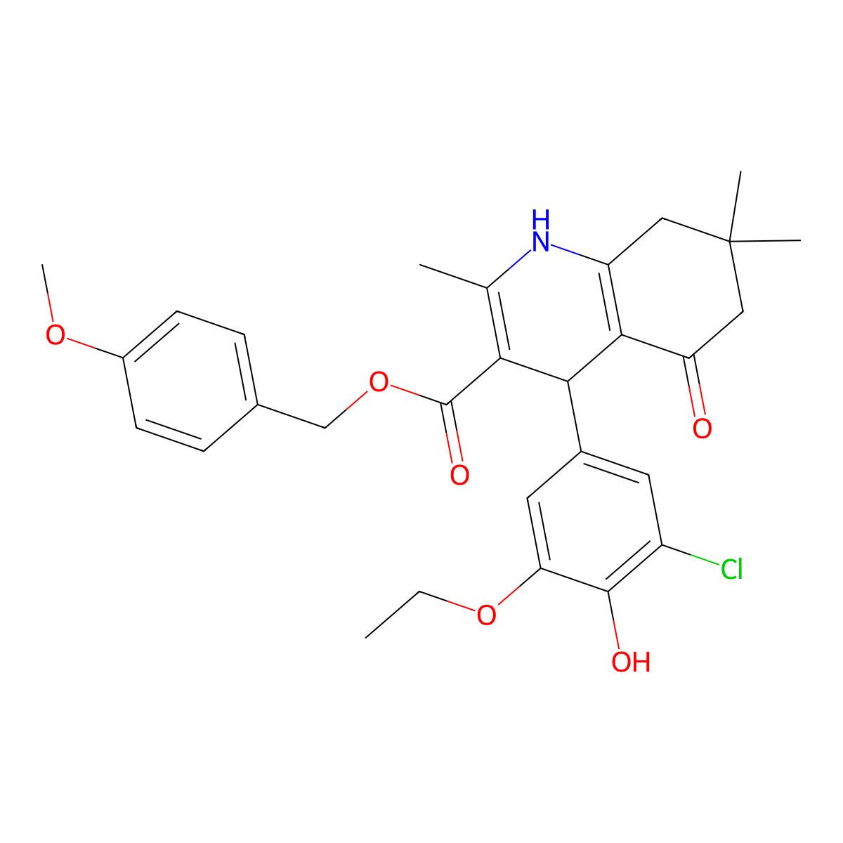 4-Methoxybenzyl 4-(3-chloro-5-ethoxy-4-hydroxyphenyl)-2,7,7-trimethyl-5-oxo-1,4,5,6,7,8-hexahydroquinoline-3-carboxylate molecular structure, CAS 303205-36-9