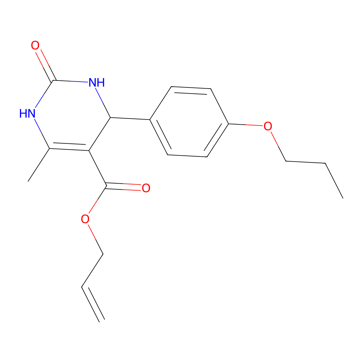 Prop-2-en-1-yl 6-methyl-2-oxo-4-(4-propoxyphenyl)-1,2,3,4-tetrahydropyrimidine-5-carboxylate molecular structure, CAS 303205-92-7