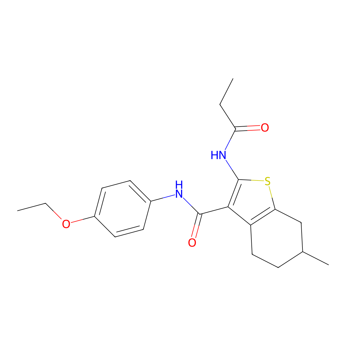 N-(4-ethoxyphenyl)-6-methyl-2-(propanoylamino)-4,5,6,7-tetrahydro-1-benzothiophene-3-carboxamide molecular structure, CAS 303206-04-4