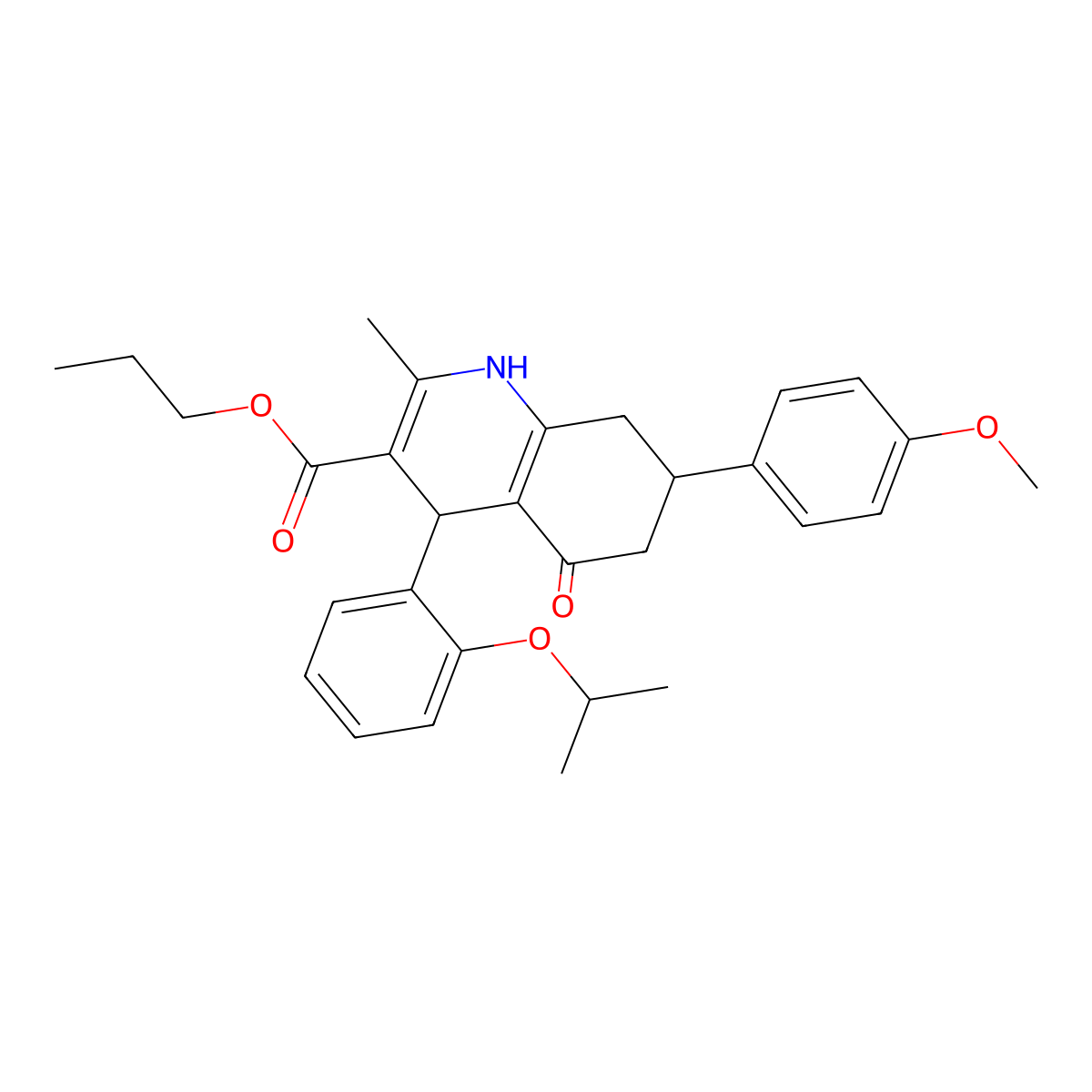Propyl 7-(4-methoxyphenyl)-2-methyl-5-oxo-4-[2-(propan-2-yloxy)phenyl]-1,4,5,6,7,8-hexahydroquinoline-3-carboxylate molecular structure, CAS 303206-13-5