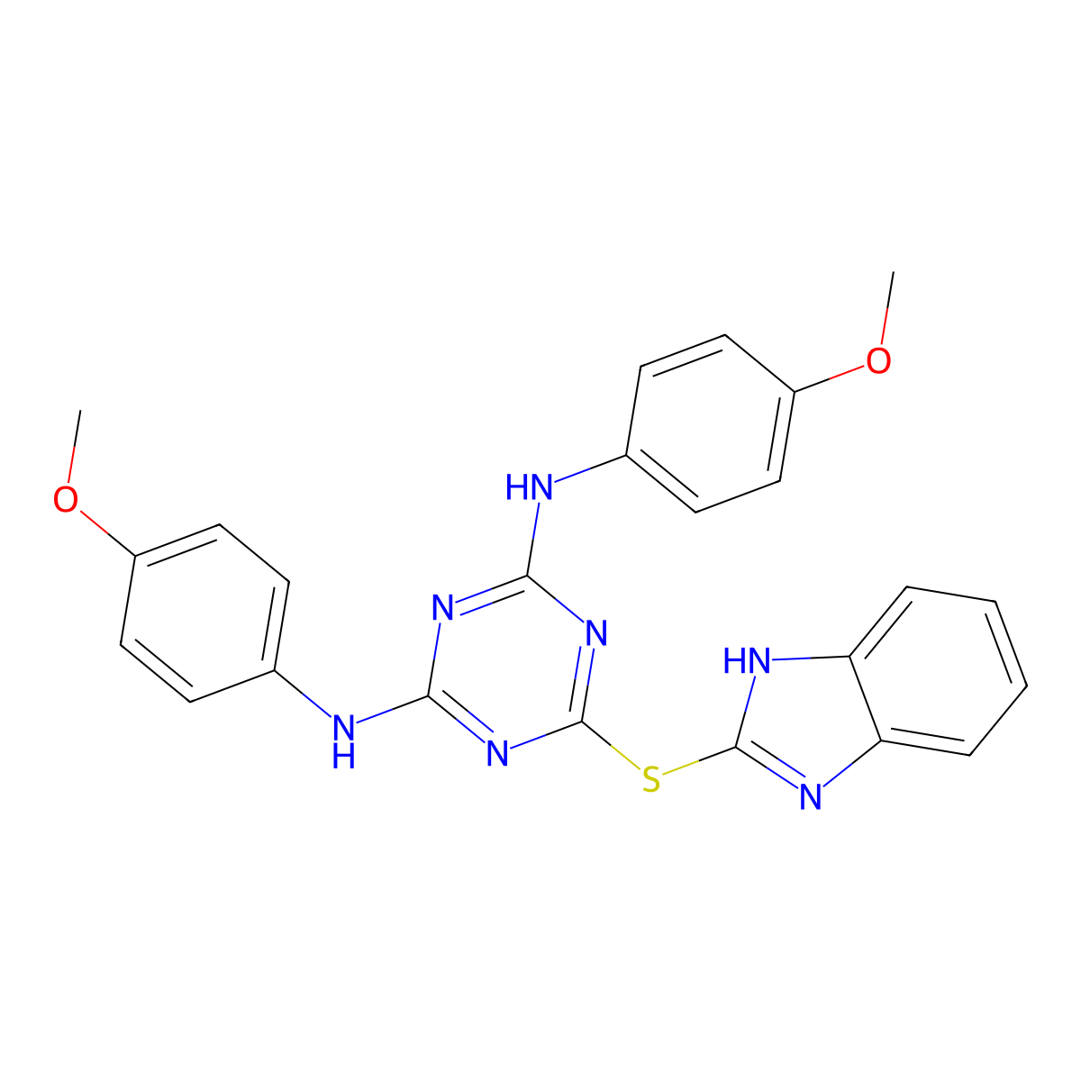 6-(1H-benzimidazol-2-ylsulfanyl)-N,N'-bis(4-methoxyphenyl)-1,3,5-triazine-2,4-diamine molecular structure, CAS 303207-01-4