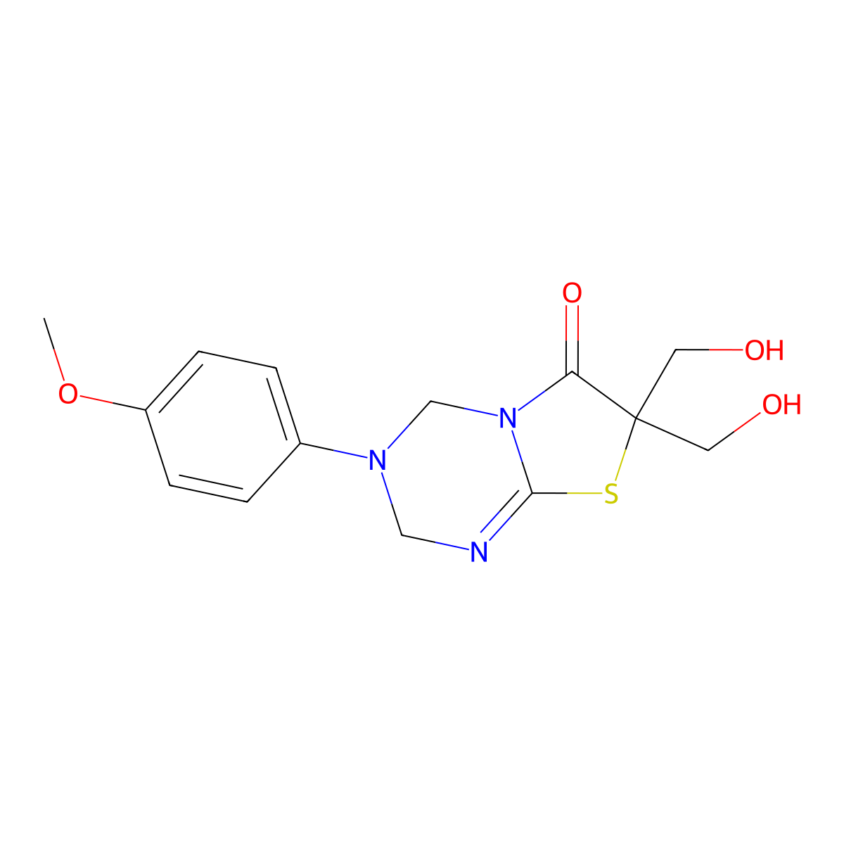 7,7-bis(hydroxymethyl)-3-(4-methoxyphenyl)-3,4-dihydro-2H-[1,3]thiazolo[3,2-a][1,3,5]triazin-6(7H)-one molecular structure, CAS 303207-14-9