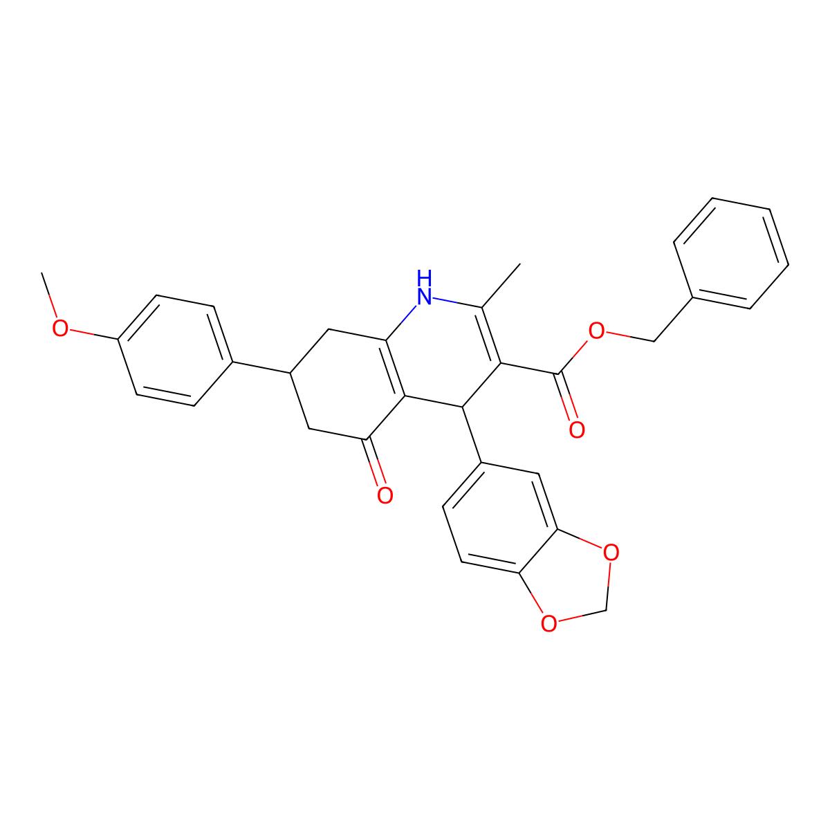 Benzyl 4-(1,3-benzodioxol-5-yl)-7-(4-methoxyphenyl)-2-methyl-5-oxo-1,4,5,6,7,8-hexahydroquinoline-3-carboxylate molecular structure, CAS 303207-84-3