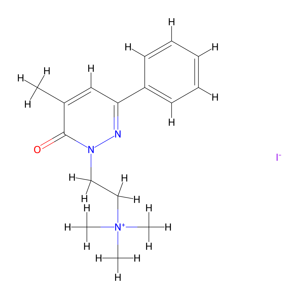 Ammonium, (2-(4-methyl-3-oxo-6-phenyl-2-(2H)pyridazinyl)ethyl)trimethyl-, iodide molecular structure, CAS 30321-83-6