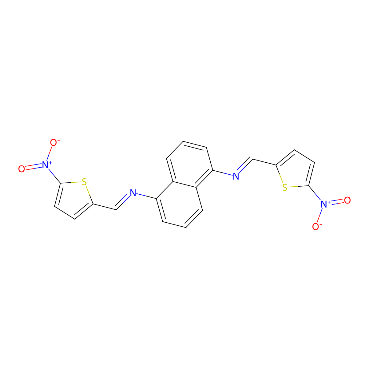 N,N'-bis[(E)-(5-nitrothiophen-2-yl)methylidene]naphthalene-1,5-diamine molecular structure, CAS 303213-37-8