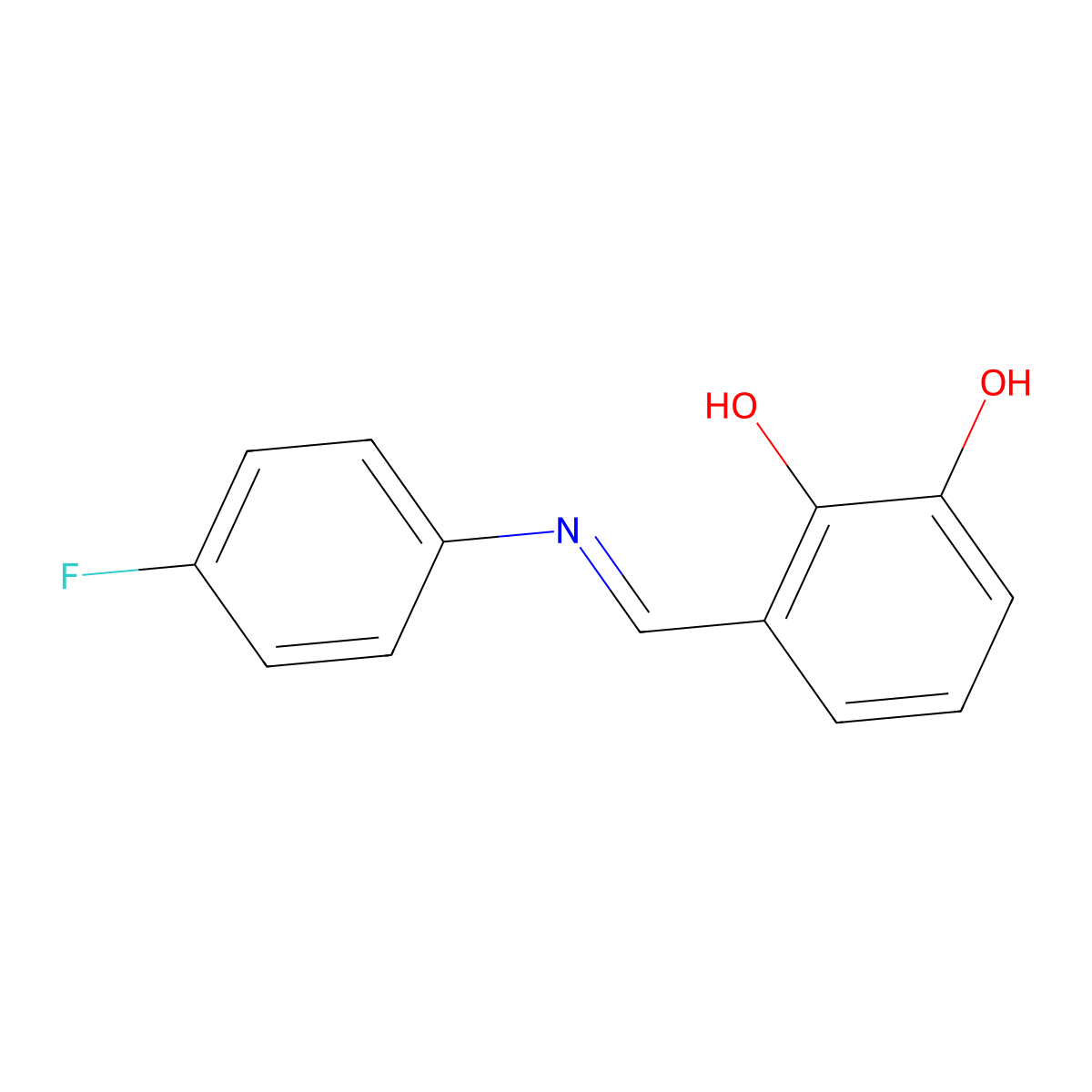 3-{(E)-[(4-fluorophenyl)imino]methyl}benzene-1,2-diol molecular structure, CAS 303216-55-9