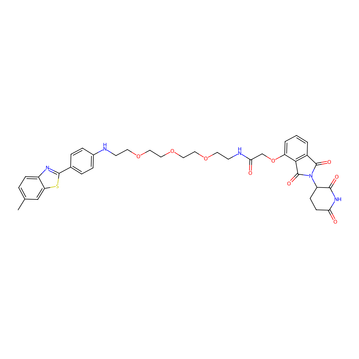 2-((2-(2,6-Dioxopiperidin-3-yl)-1,3-dioxoisoindolin-4-yl)oxy)-N-(2-(2-(2-(2-((4-(6-methylbenzo[d]thiazol-2-yl)phenyl)amino)ethoxy)ethoxy)ethoxy)ethyl)acetamide molecular structure, CAS 3032208-24-2