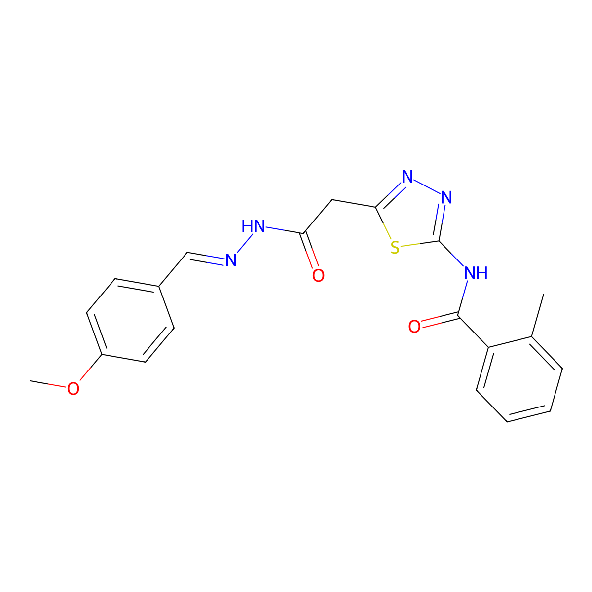 5-[(2-Methylbenzoyl)amino]-1,3,4-thiadiazole-2-acetic acid 2-[(4-methoxyphenyl)methylene]hydrazide molecular structure, CAS 303224-92-2