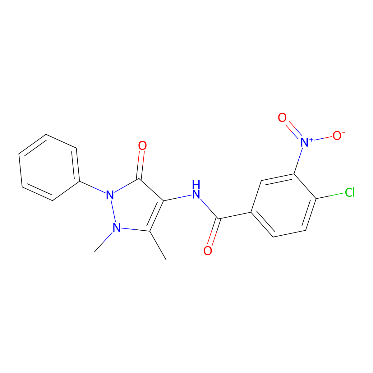 4-chloro-N-(1,5-dimethyl-3-oxo-2-phenyl-2,3-dihydro-1H-pyrazol-4-yl)-3-nitrobenzamide molecular structure, CAS 303225-97-0