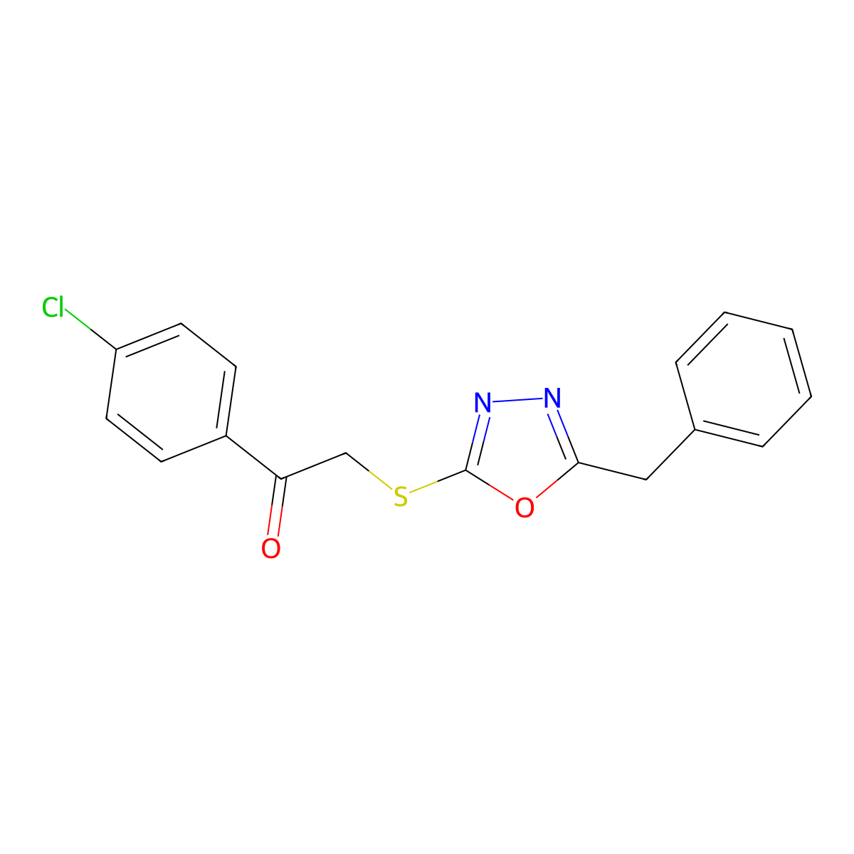 2-[(5-Benzyl-1,3,4-oxadiazol-2-yl)sulfanyl]-1-(4-chlorophenyl)ethanone molecular structure, CAS 303226-51-9