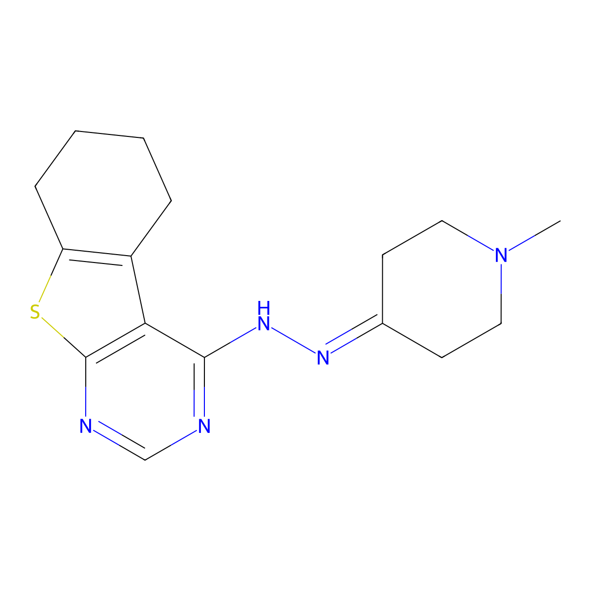 1-Methyl-4-piperidinone 5,6,7,8-tetrahydro[1]benzothieno[2,3-d]pyrimidin-4-ylhydrazone molecular structure, CAS 303227-07-8