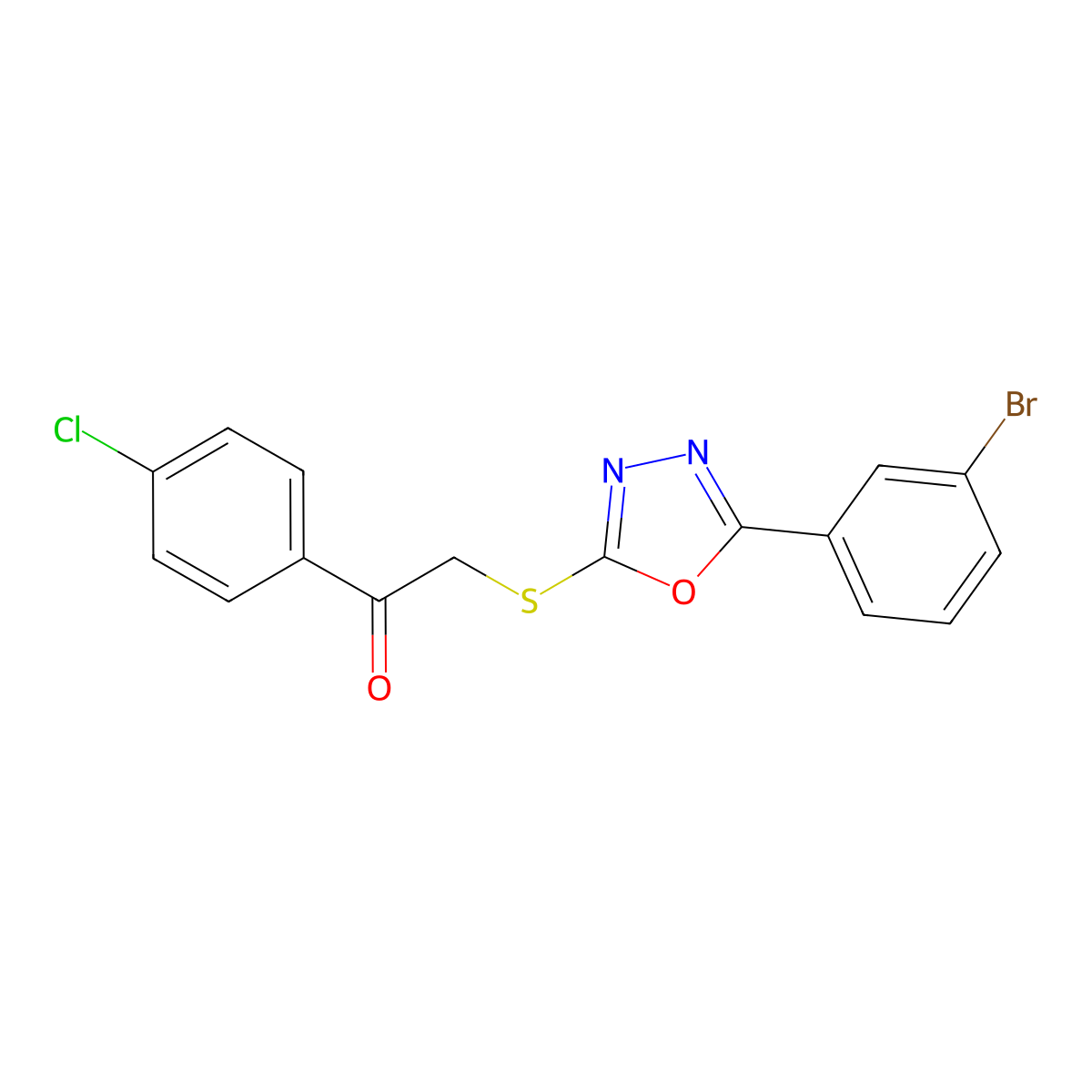 2-((5-(3-Bromophenyl)-1,3,4-oxadiazol-2-yl)thio)-1-(4-chlorophenyl)ethanone molecular structure, CAS 303227-80-7