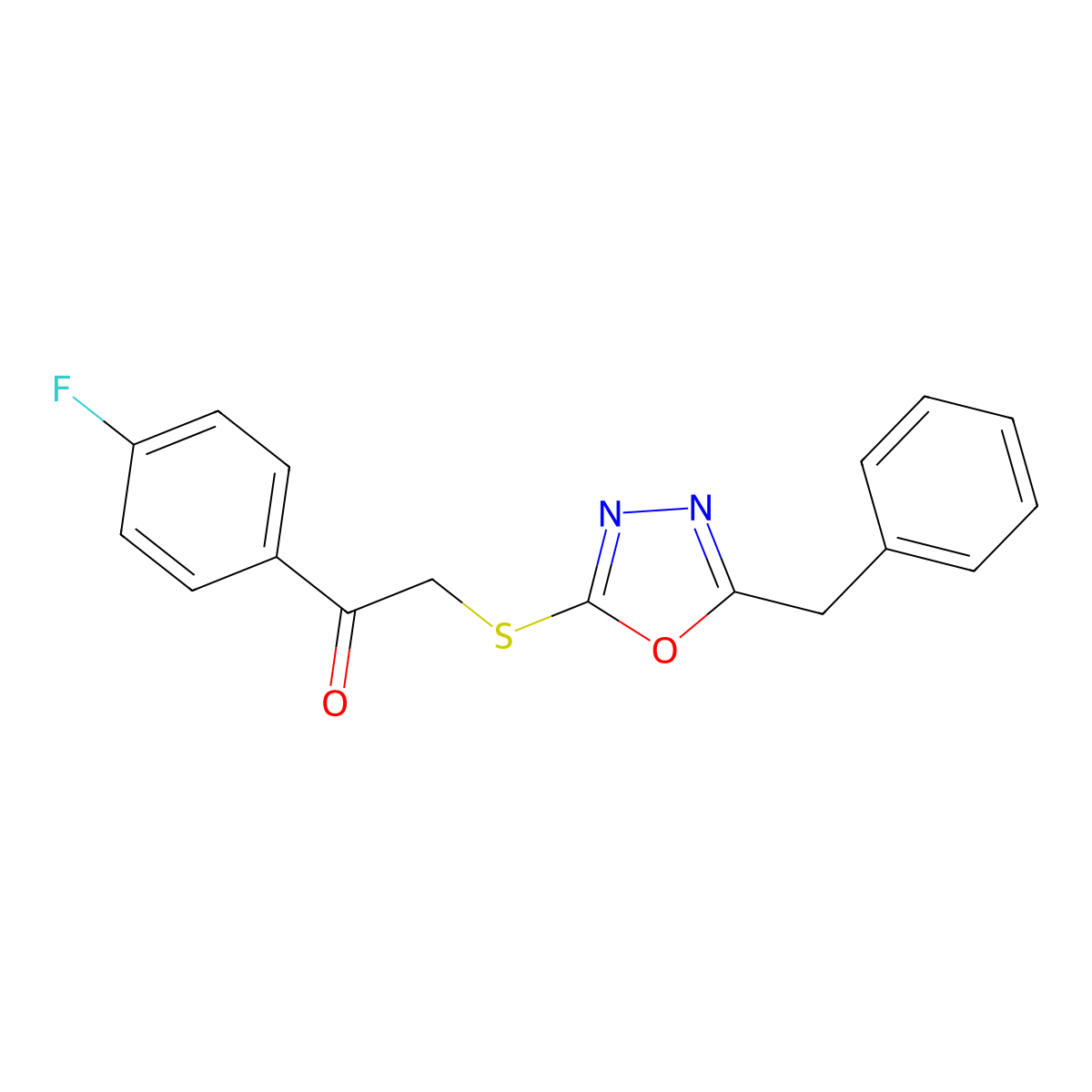 2-[(5-Benzyl-1,3,4-oxadiazol-2-yl)sulfanyl]-1-(4-fluorophenyl)ethanone molecular structure, CAS 303227-84-1