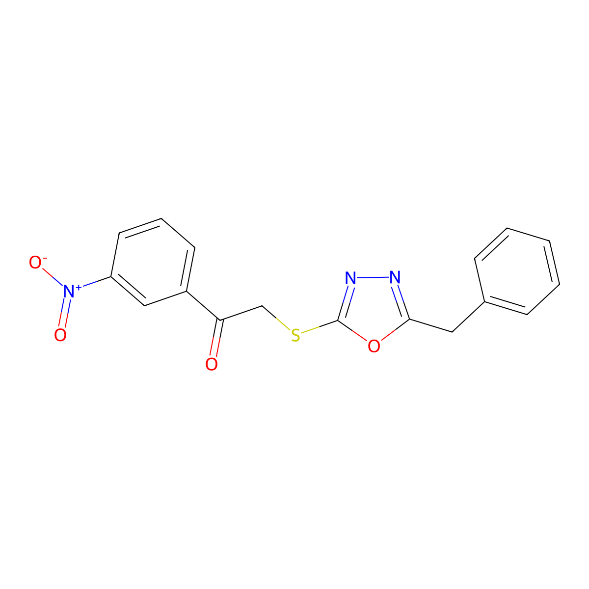2-((5-Benzyl-1,3,4-oxadiazol-2-yl)thio)-1-(3-nitrophenyl)ethanone molecular structure, CAS 303227-88-5