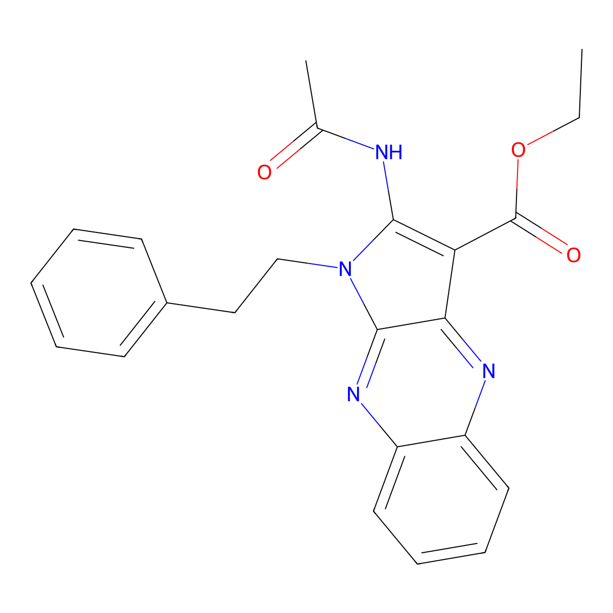 ethyl 2-acetamido-1-phenethyl-1H-pyrrolo[2,3-b]quinoxaline-3-carboxylate molecular structure, CAS 303228-22-0
