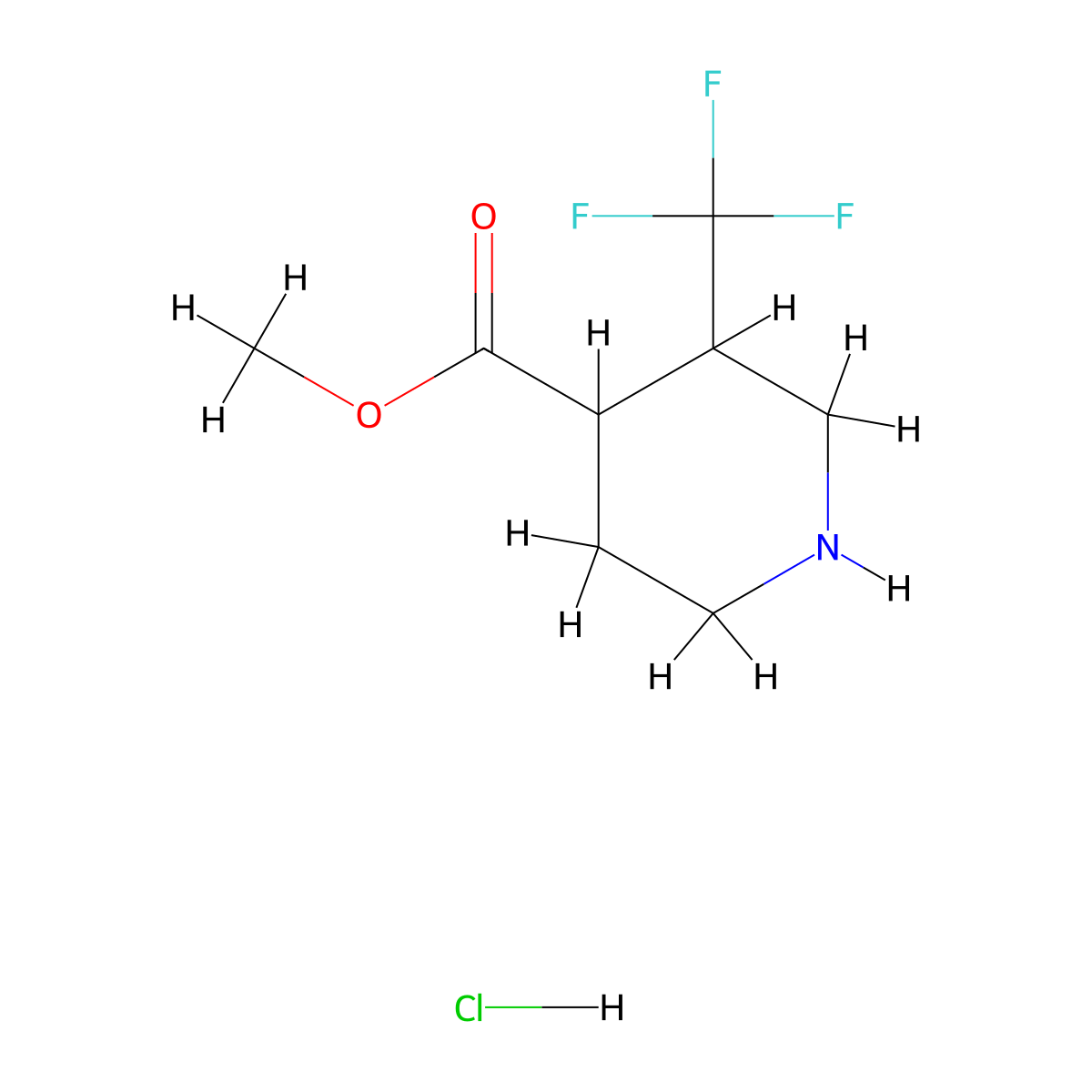 Methyl 3-(trifluoromethyl)piperidine-4-carboxylate hydrochloride molecular structure, CAS 3032385-95-5