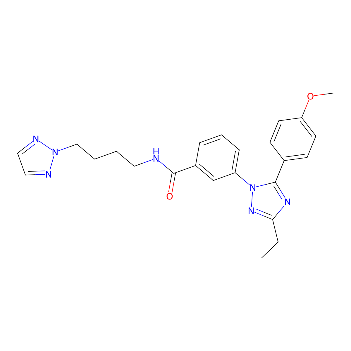 3-[3-ethyl-5-(4-methoxyphenyl)-1,2,4-triazol-1-yl]-N-[4-(triazol-2-yl)butyl]benzamide molecular structure, CAS 3032441-59-8