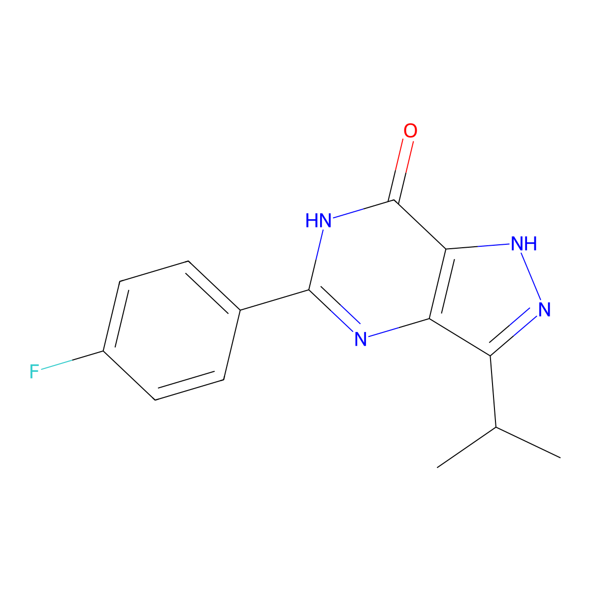 5-(4-Fluorophenyl)-3-propan-2-yl-2,6-dihydropyrazolo[4,3-d]pyrimidin-7-one molecular structure, CAS 3032452-65-3