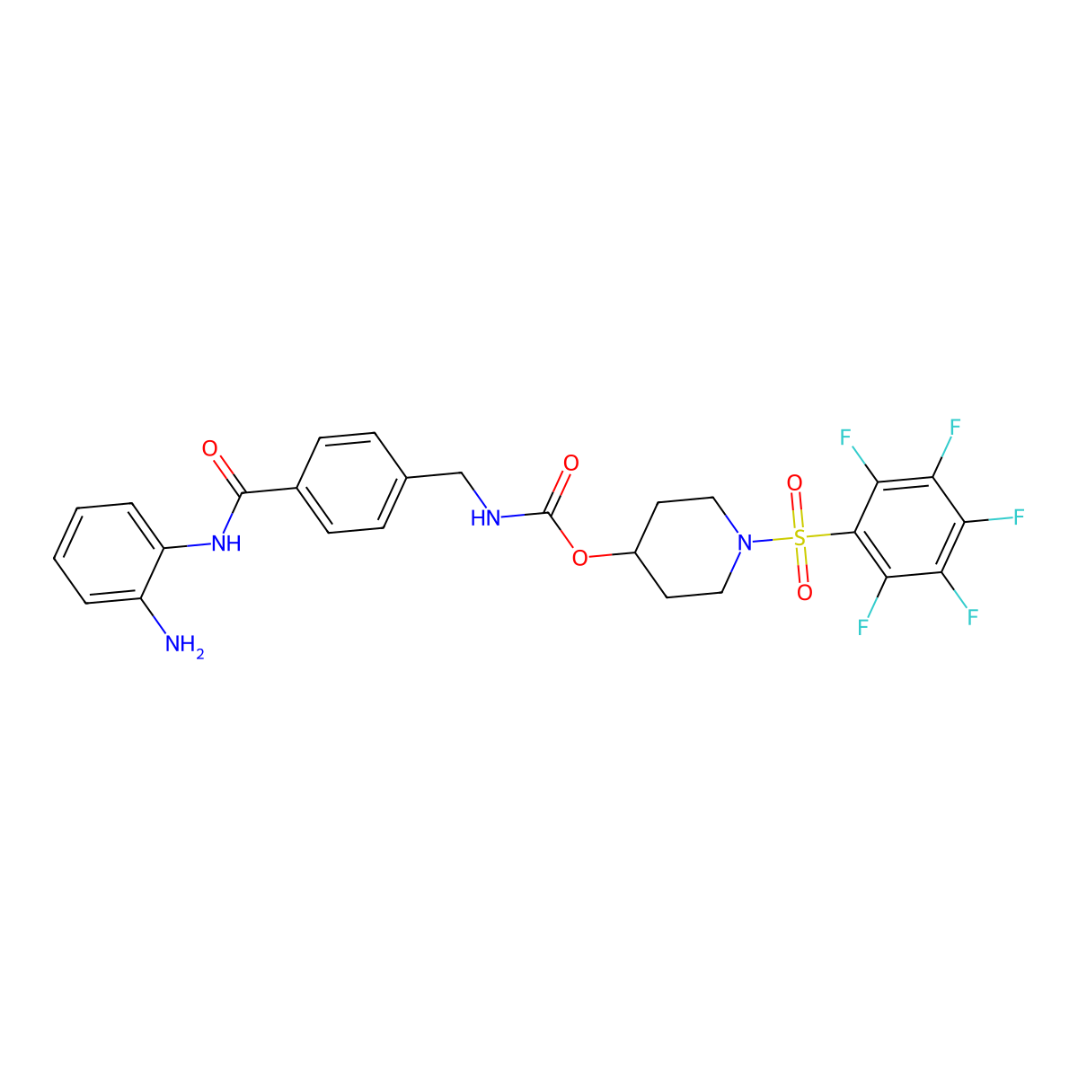 [1-(2,3,4,5,6-pentafluorophenyl)sulfonylpiperidin-4-yl] N-[[4-[(2-aminophenyl)carbamoyl]phenyl]methyl]carbamate molecular structure, CAS 3032969-58-4