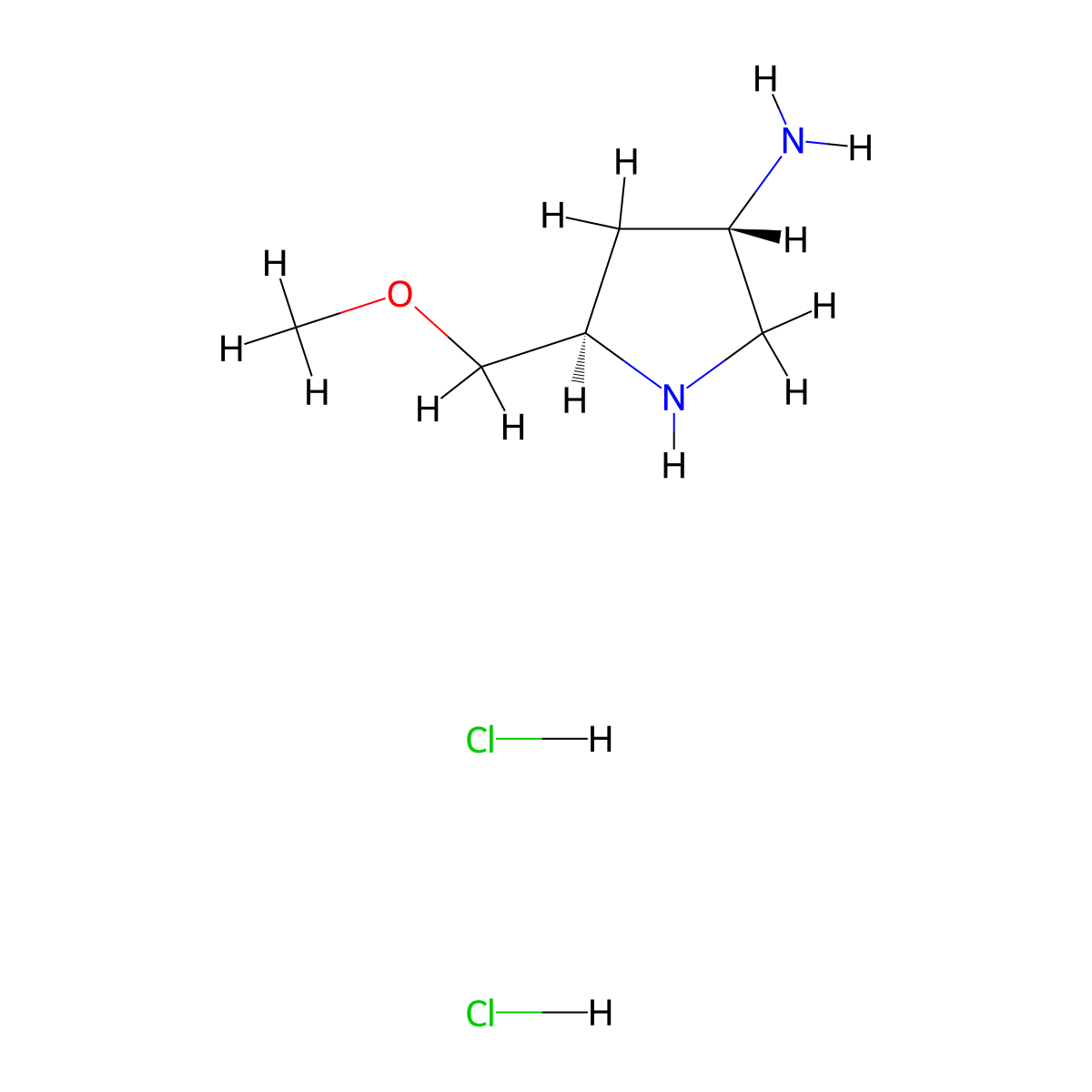 (3S,5R)-5-(methoxymethyl)pyrrolidin-3-amine dihydrochloride molecular structure, CAS 3033363-86-6