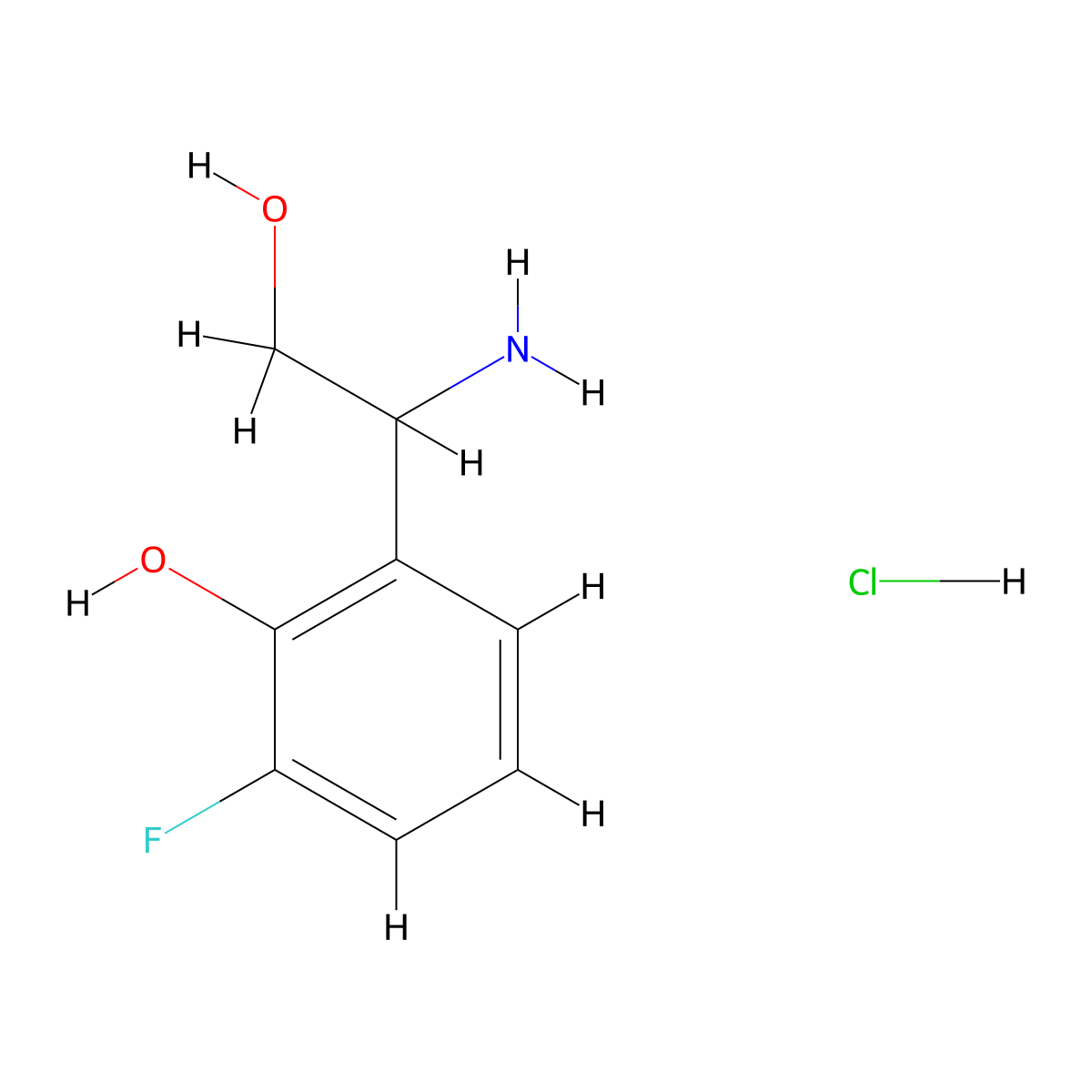 2-(1-Amino-2-hydroxyethyl)-6-fluorophenol;hydrochloride molecular structure, CAS 3033384-13-0