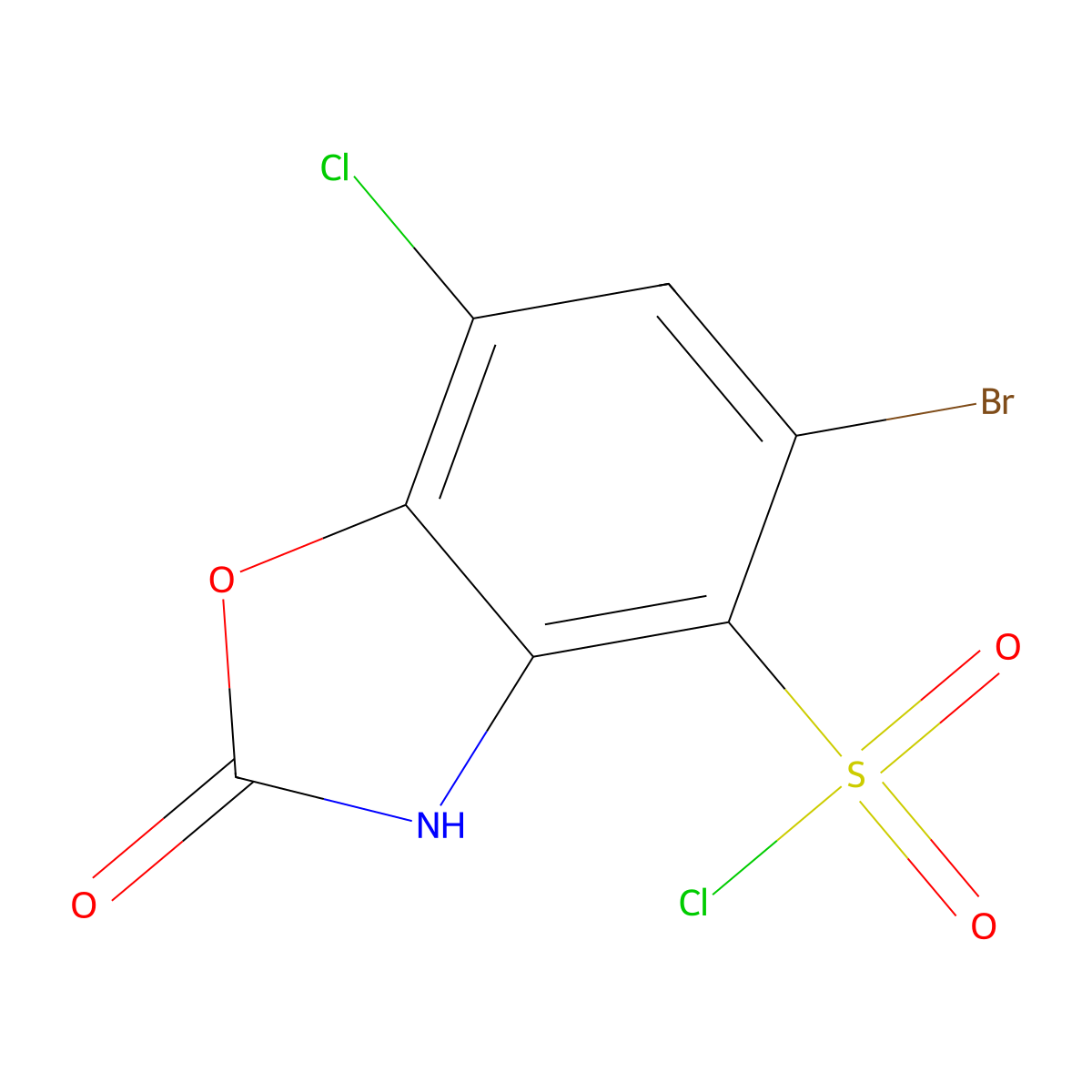 5-Bromo-7-chloro-2-oxo-2,3-dihydro-1,3-benzoxazole-4-sulfonyl chloride molecular structure, CAS 3033389-71-5