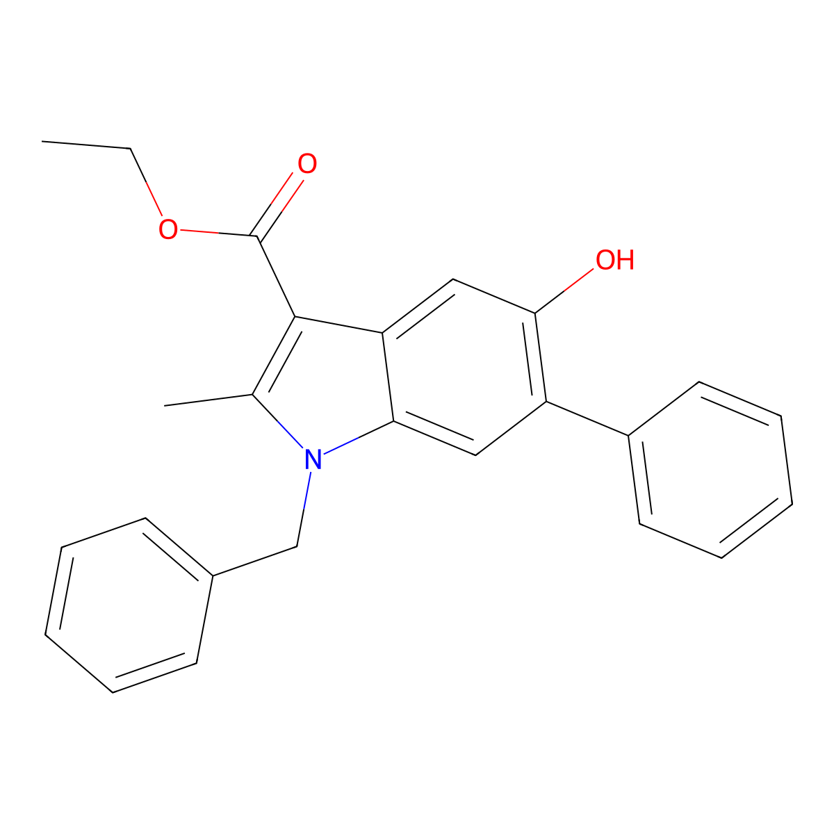 ethyl 1-benzyl-5-hydroxy-2-methyl-6-phenyl-1H-indole-3-carboxylate molecular structure, CAS 30334-41-9