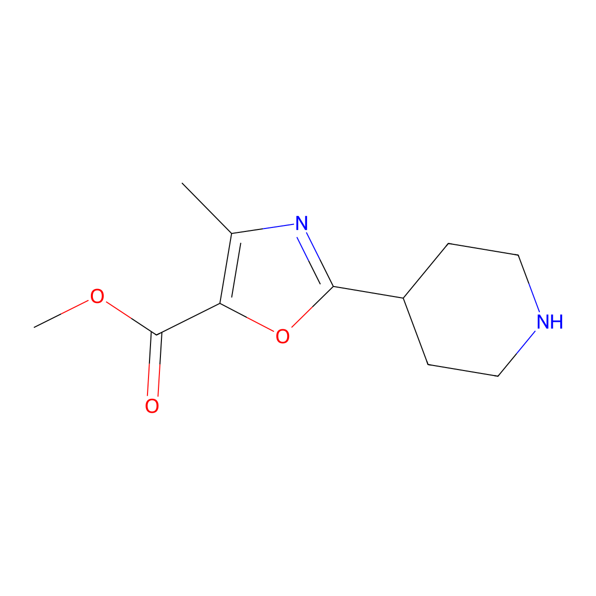 Methyl 4-methyl-2-(piperidin-4-yl)-1,3-oxazole-5-carboxylate molecular structure, CAS 3033400-46-0