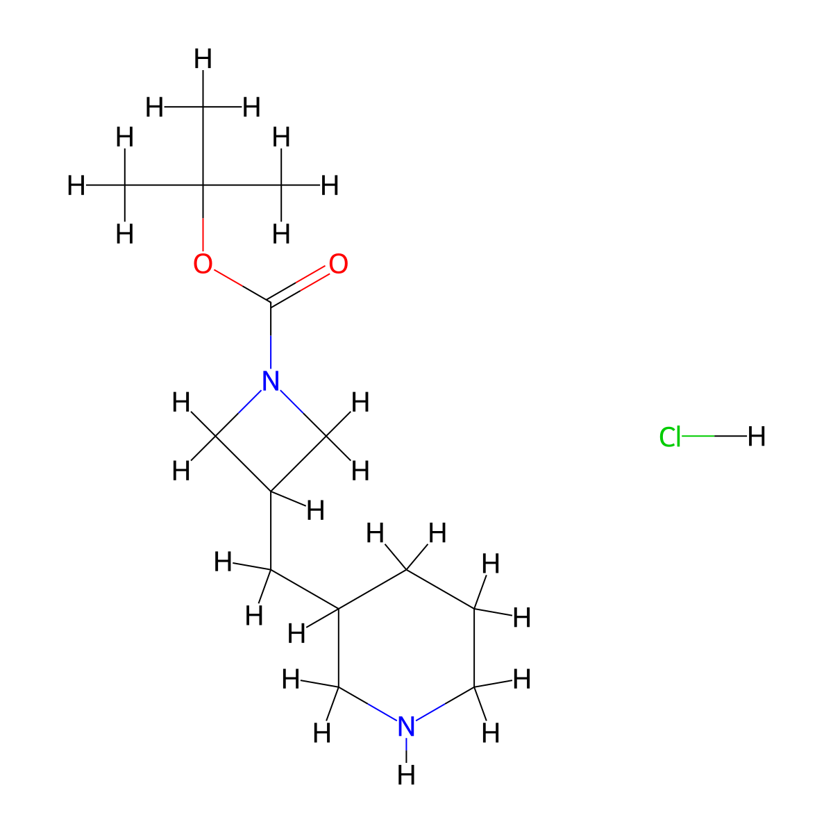 Tert-butyl 3-[(piperidin-3-yl)methyl]azetidine-1-carboxylate hydrochloride molecular structure, CAS 3033400-51-7