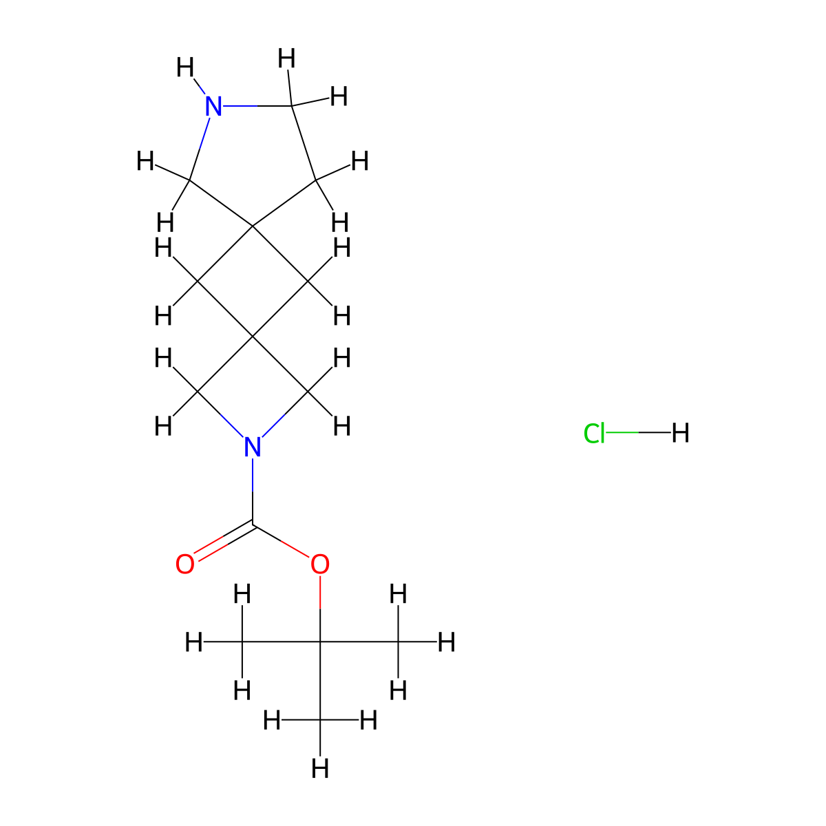 Tert-butyl 2,8-diazadispiro[3.1.4^{6}.1^{4}]undecane-2-carboxylate hydrochloride molecular structure, CAS 3033402-65-9