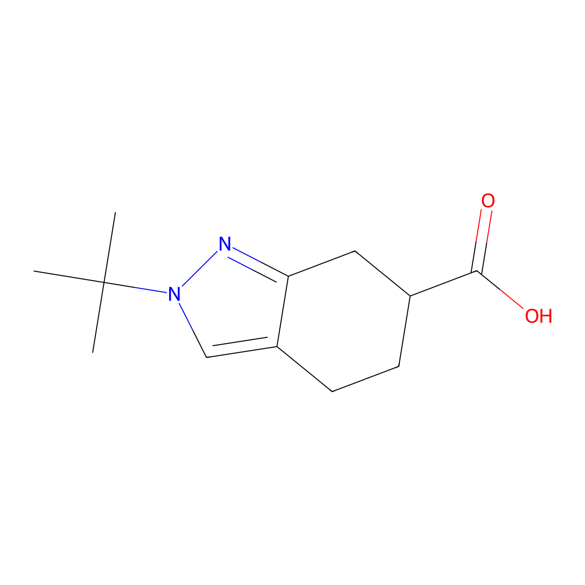 2-tert-butyl-4,5,6,7-tetrahydro-2H-indazole-6-carboxylic acid molecular structure, CAS 3033438-71-7