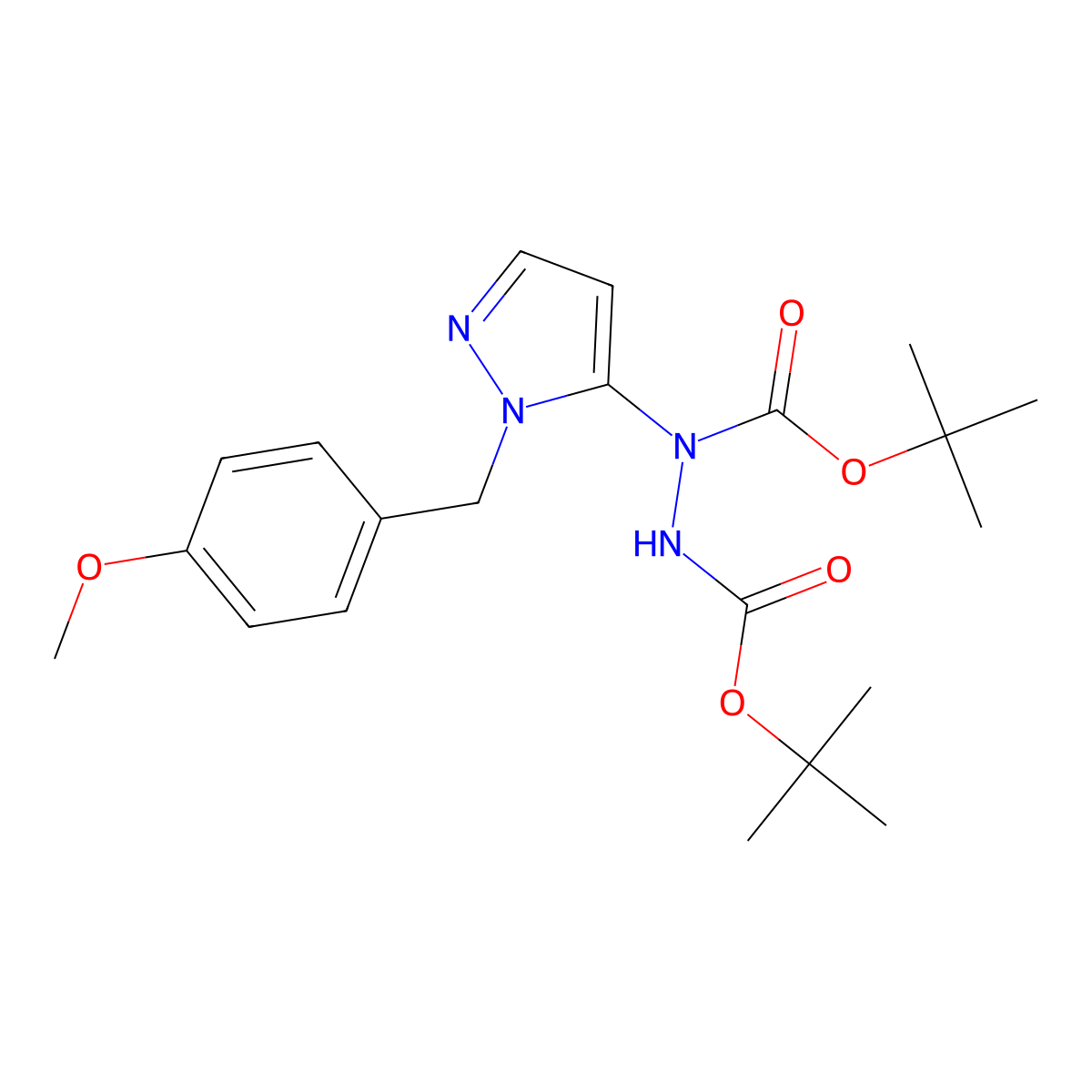 DI-Tert-butyl 1-(1-(4-methoxybenzyl)-1H-pyrazol-5-YL)hydrazine-1,2-dicarboxylate molecular structure, CAS 3033558-37-8