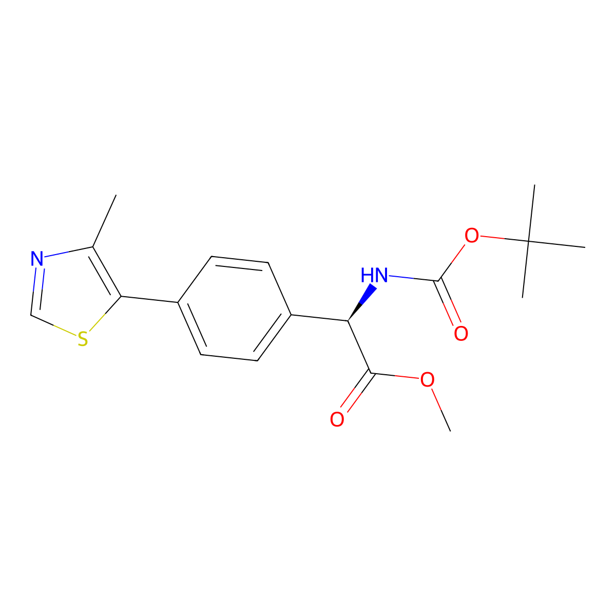 Methyl (R)-2-((tert-butoxycarbonyl)amino)-2-(4-(4-methylthiazol-5-YL)phenyl)acetate molecular structure, CAS 3033590-45-0
