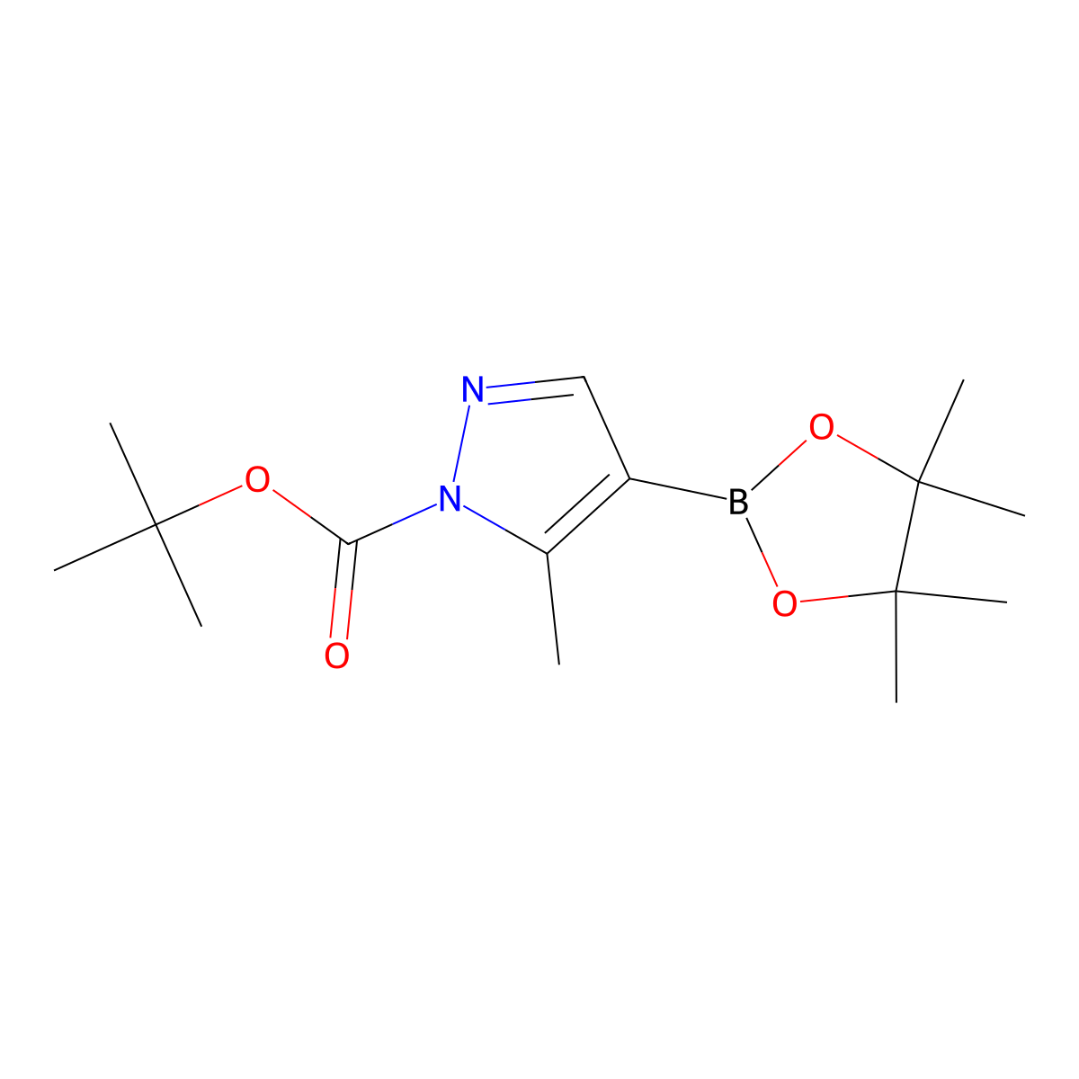 tert-Butyl 5-methyl-4-(4,4,5,5-tetramethyl-1,3,2-dioxaborolan-2-yl)-1H-pyrazole-1-carboxylate molecular structure, CAS 3033864-01-3