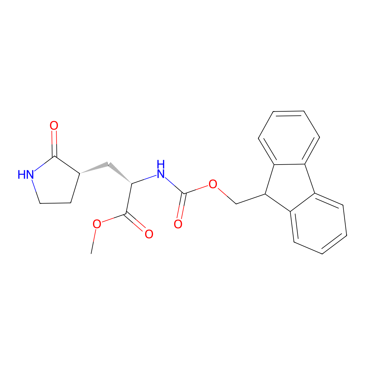 Methyl (S)-2-((((9H-fluoren-9-YL)methoxy)carbonyl)amino)-3-((S)-2-oxopyrrolidin-3-YL)propanoate molecular structure, CAS 3033882-82-2