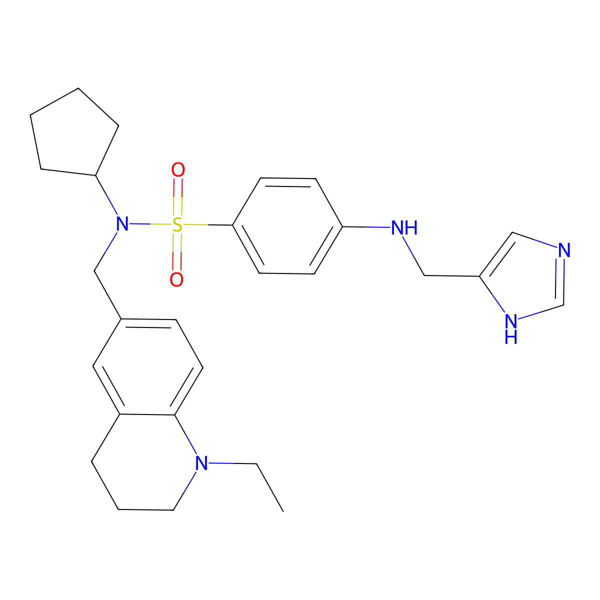 4-(((1H-Imidazol-5-yl)methyl)amino)-N-cyclopentyl-N-((1-ethyl-1,2,3,4-tetrahydroquinolin-6-yl)methyl)benzenesulfonamide molecular structure, CAS 3033990-61-0