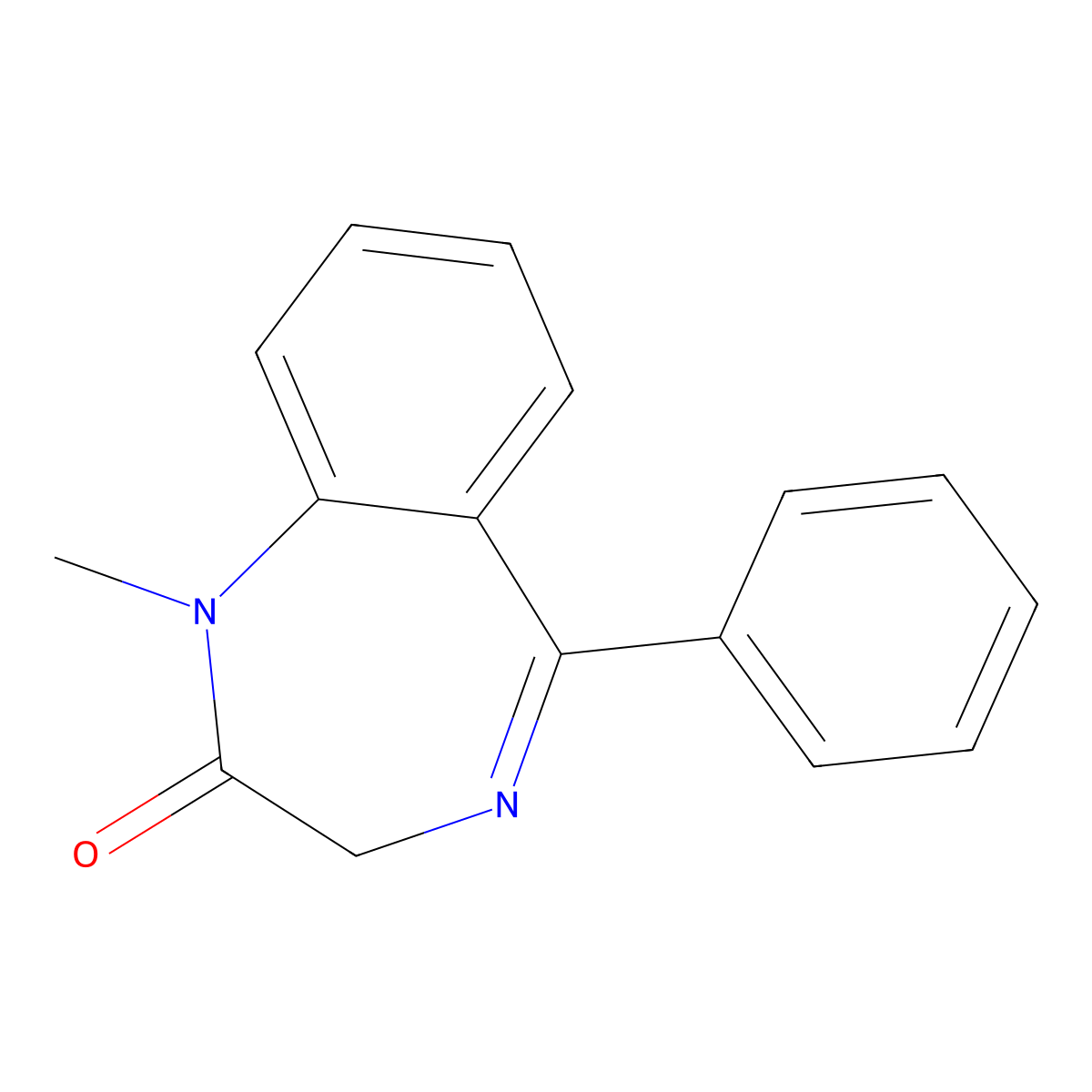 1-methyl-5-phenyl-3H-1,4-benzodiazepin-2-one molecular structure, CAS 3034-65-9