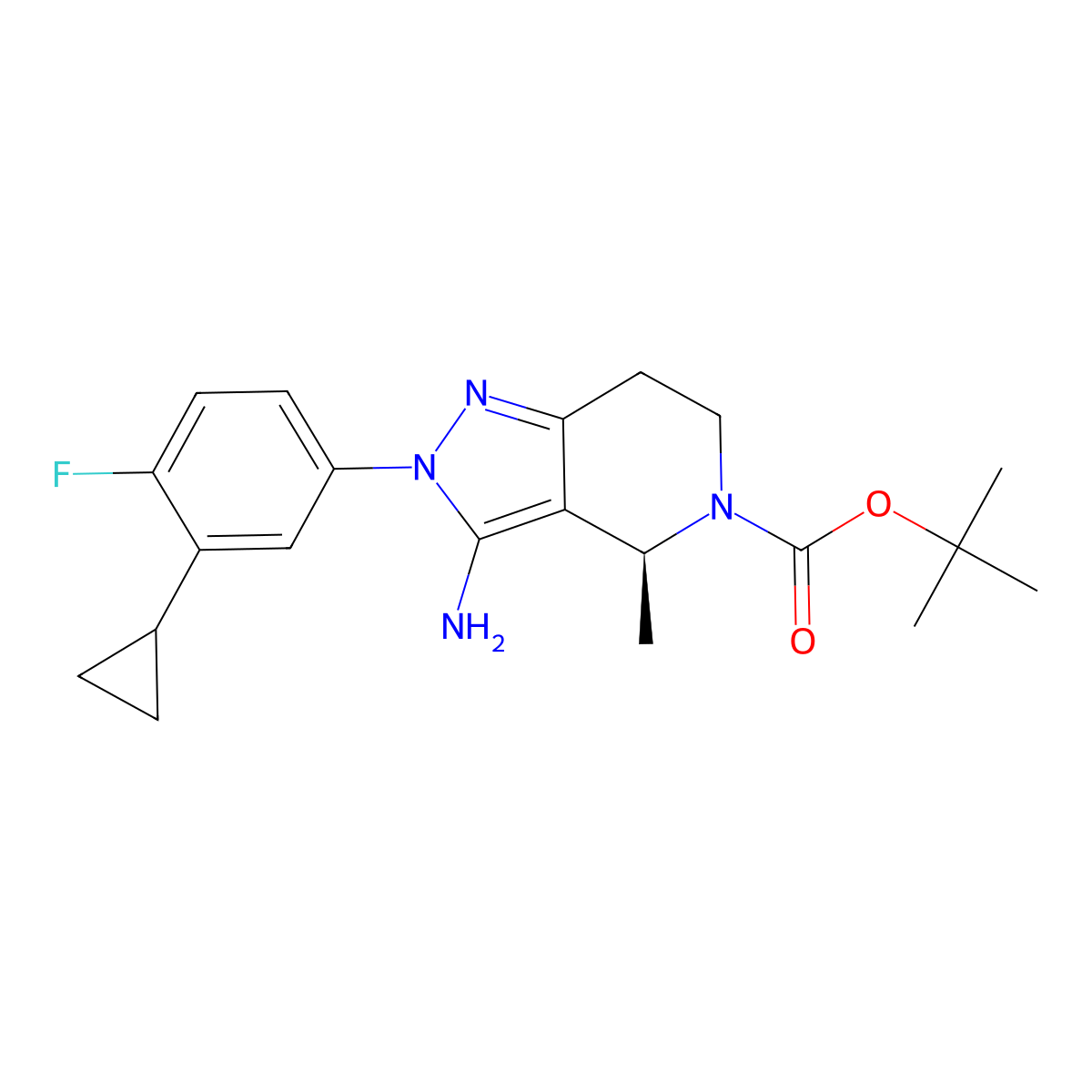 tert-Butyl (S)-3-amino-2-(3-cyclopropyl-4-fluorophenyl)-4-methyl-2,4,6,7-tetrahydro-5H-pyraZolo[4,3-c]pyridine-5-carboxylate molecular structure, CAS 3034115-81-3