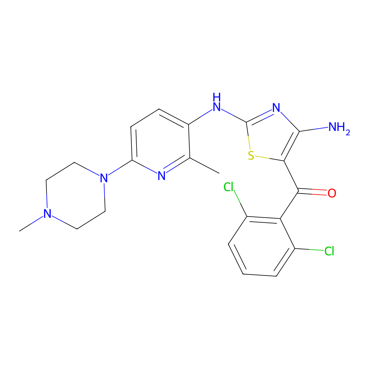 [4-Amino-2-[[2-methyl-6-(4-methylpiperazin-1-yl)-3-pyridinyl]amino]-1,3-thiazol-5-yl]-(2,6-dichlorophenyl)methanone molecular structure, CAS 3034411-38-3