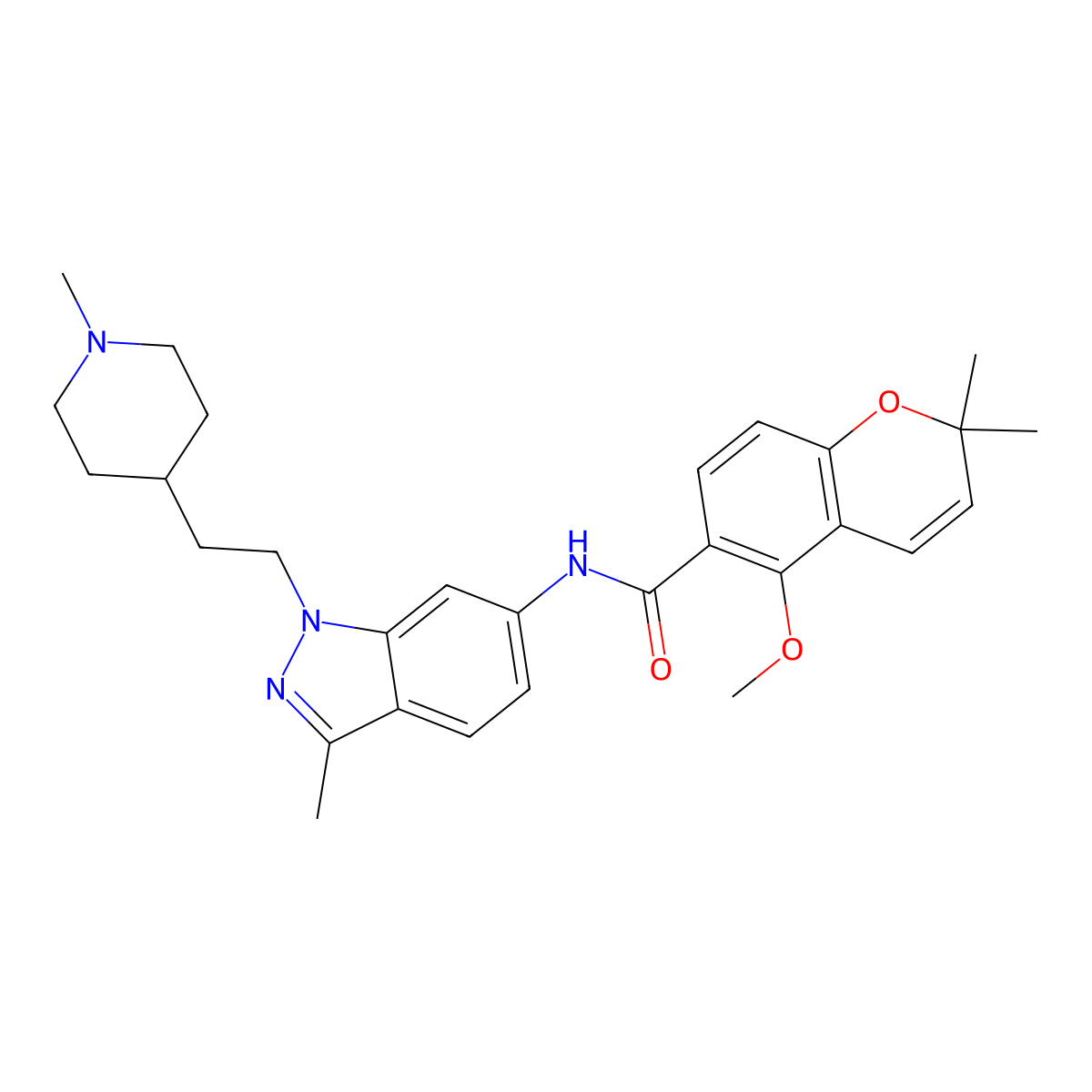 5-methoxy-2,2-dimethyl-N-[3-methyl-1-[2-(1-methylpiperidin-4-yl)ethyl]indazol-6-yl]chromene-6-carboxamide molecular structure, CAS 3034605-72-3