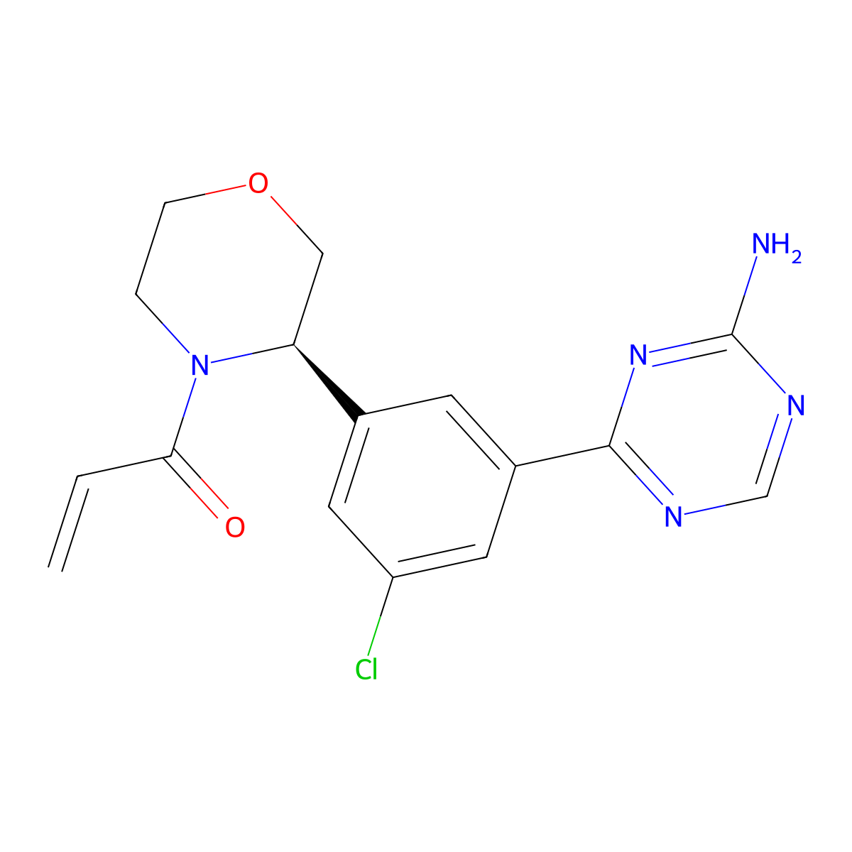 1-[(3R)-3-[3-(4-amino-1,3,5-triazin-2-yl)-5-chlorophenyl]morpholin-4-yl]prop-2-en-1-one molecular structure, CAS 3034876-85-9