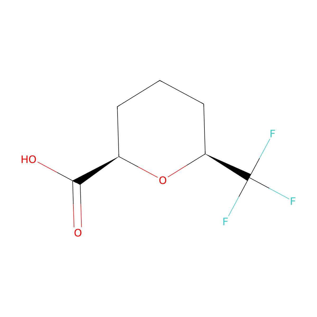 rac-(2R,6S)-6-(trifluoromethyl)oxane-2-carboxylic acid molecular structure, CAS 3035309-17-9