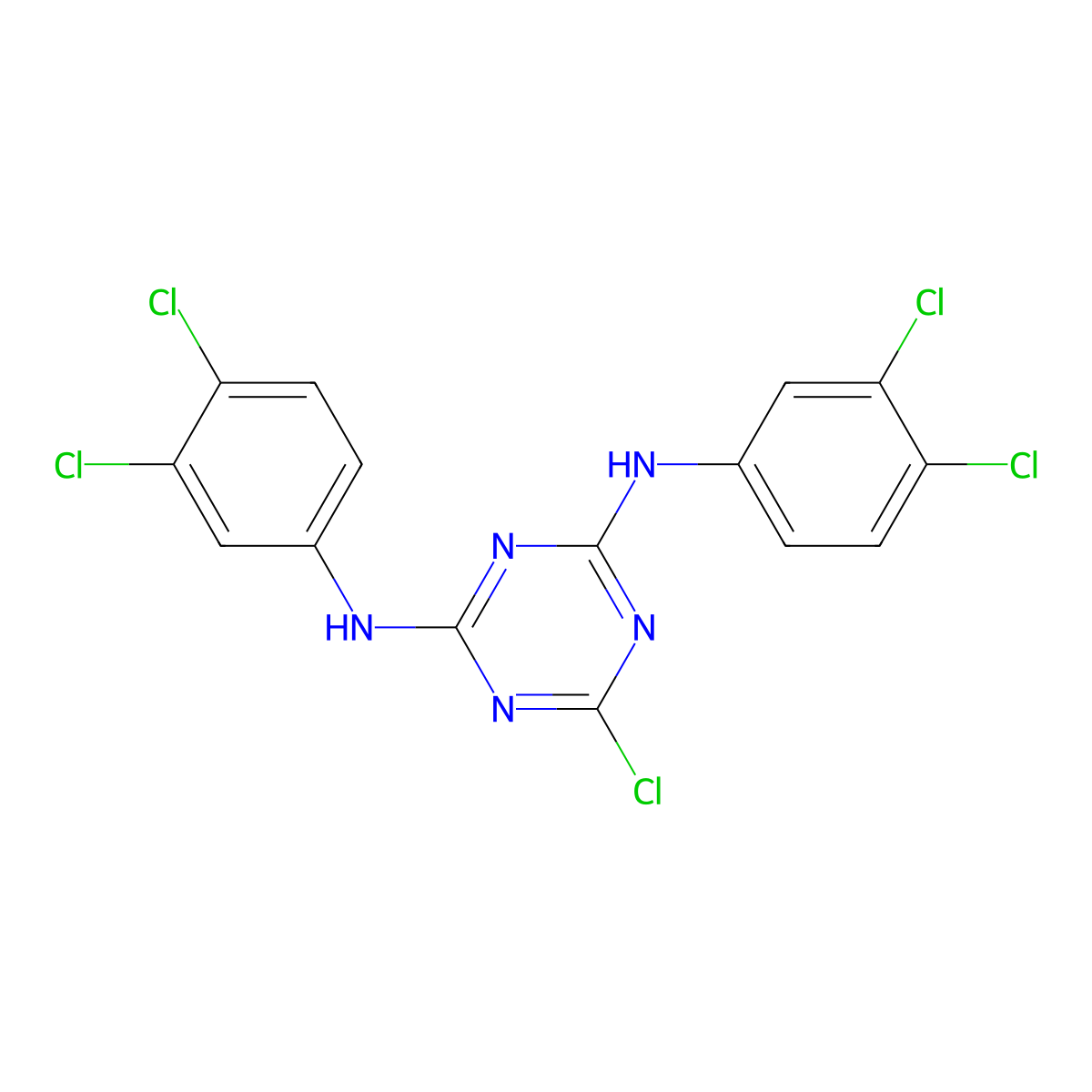 6-chloro-N,N'-bis(3,4-dichlorophenyl)-1,3,5-triazine-2,4-diamine molecular structure, CAS 30355-06-7