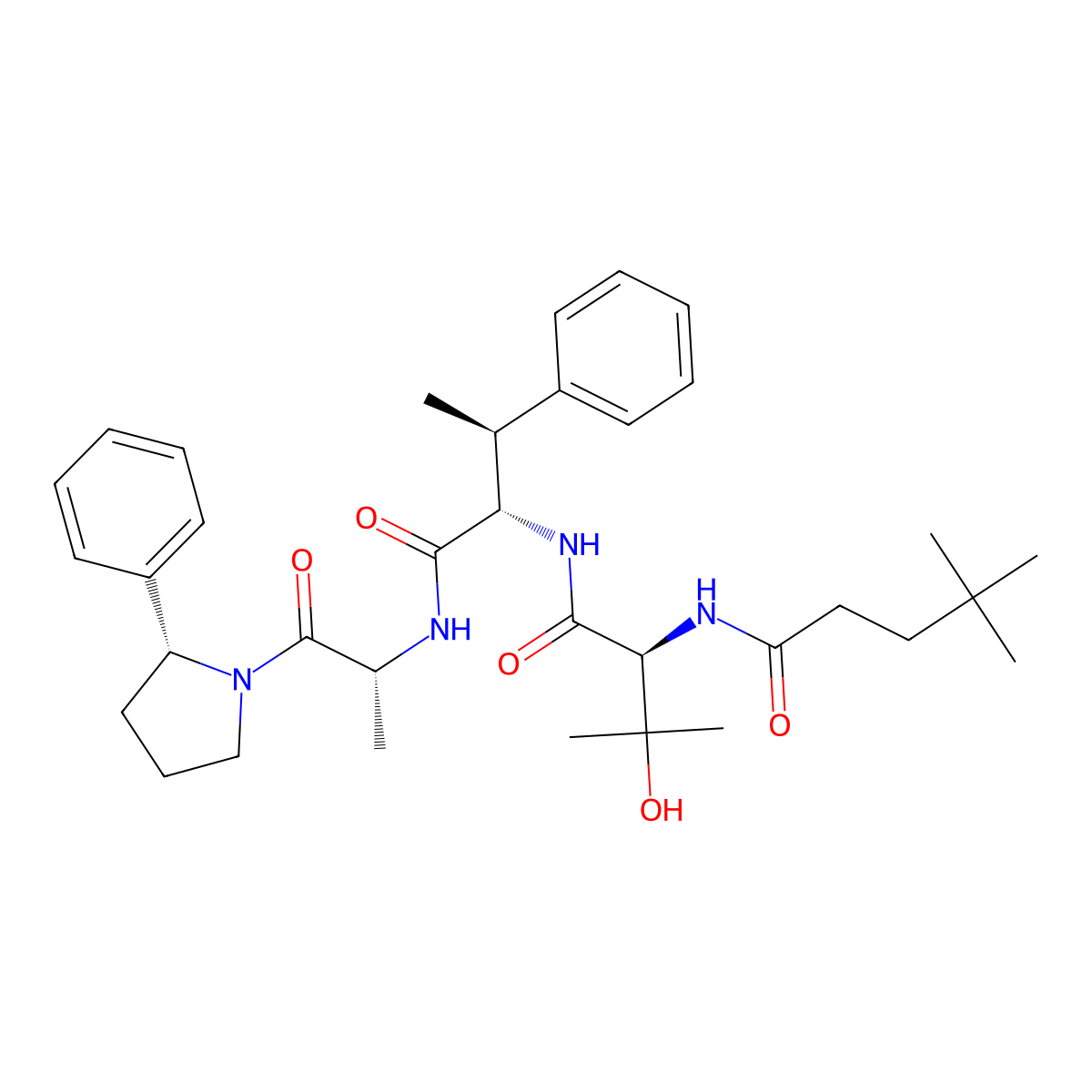 N-[(2S)-3-hydroxy-3-methyl-1-oxo-1-[[(2S,3S)-1-oxo-1-[[(2R)-1-oxo-1-[(2R)-2-phenylpyrrolidin-1-yl]propan-2-yl]amino]-3-phenylbutan-2-yl]amino]butan-2-yl]-4,4-dimethylpentanamide molecular structure, CAS 3036029-78-1