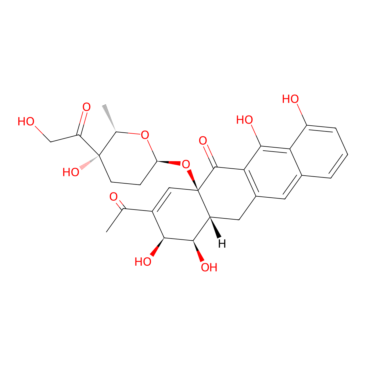 (1R,2S,4aR,12aR)-3-Acetyl-2,4a,12,12a-tetrahydro-1,2,6,7-tetrahydroxy-4a-(((2S,5S,6S)-tetrahydro-5-hydroxy-5-(2-hydroxyacetyl)-6-methyl-2H-pyran-2-yl)oxy)-5(1H)-naphthacenone molecular structure, CAS 30361-37-6