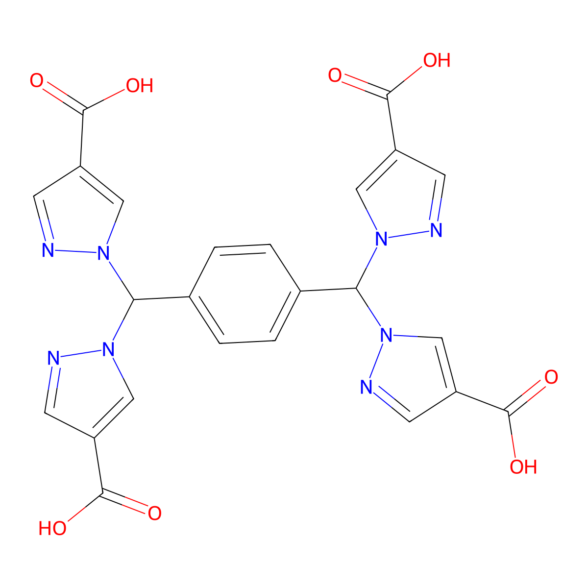 1,1',1'',1'''-(1,4-Phenylenebis(methanetriyl))tetrakis(1H-pyrazole-4-carboxylic acid) molecular structure, CAS 3036483-25-4