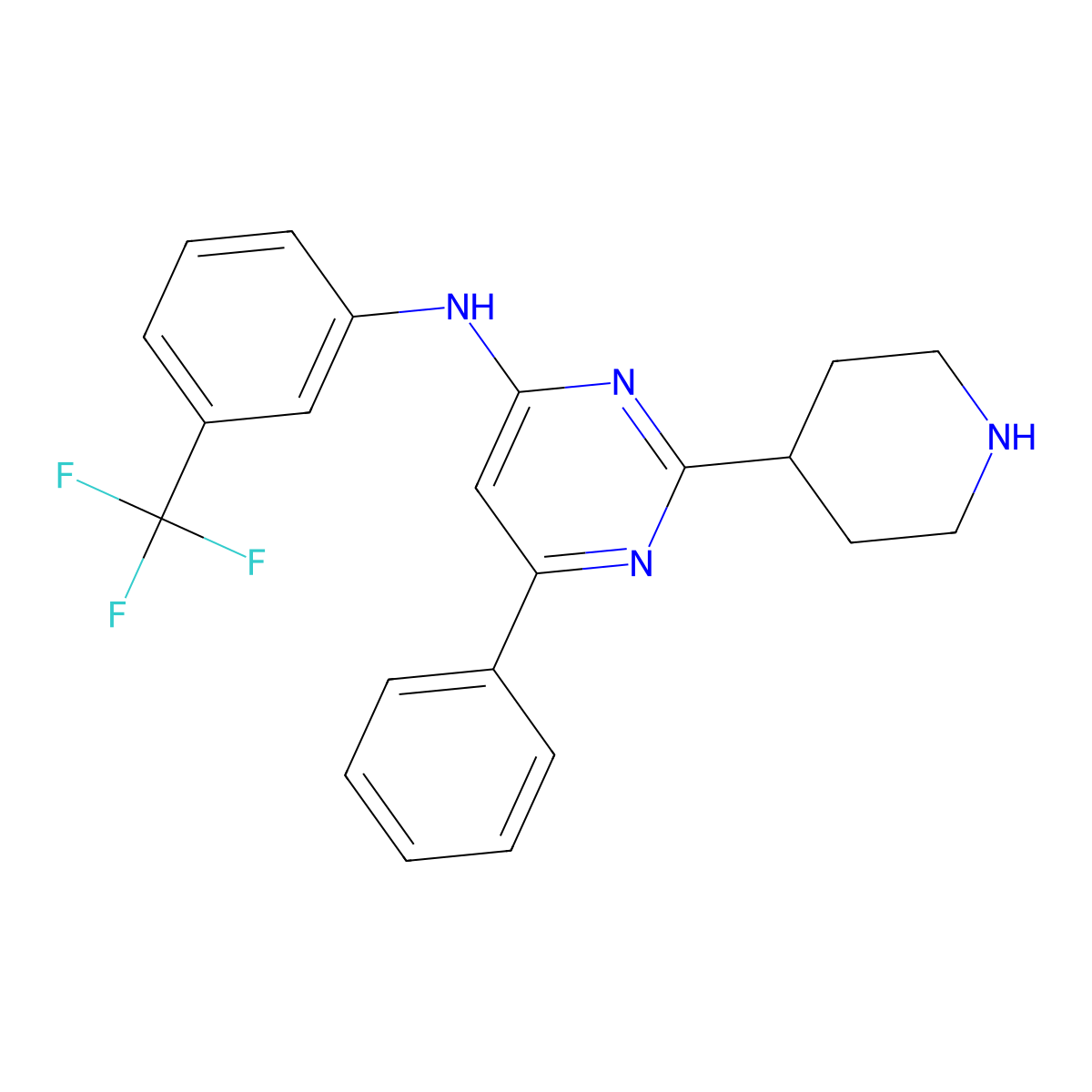6-phenyl-2-piperidin-4-yl-N-[3-(trifluoromethyl)phenyl]pyrimidin-4-amine molecular structure, CAS 3036492-85-7
